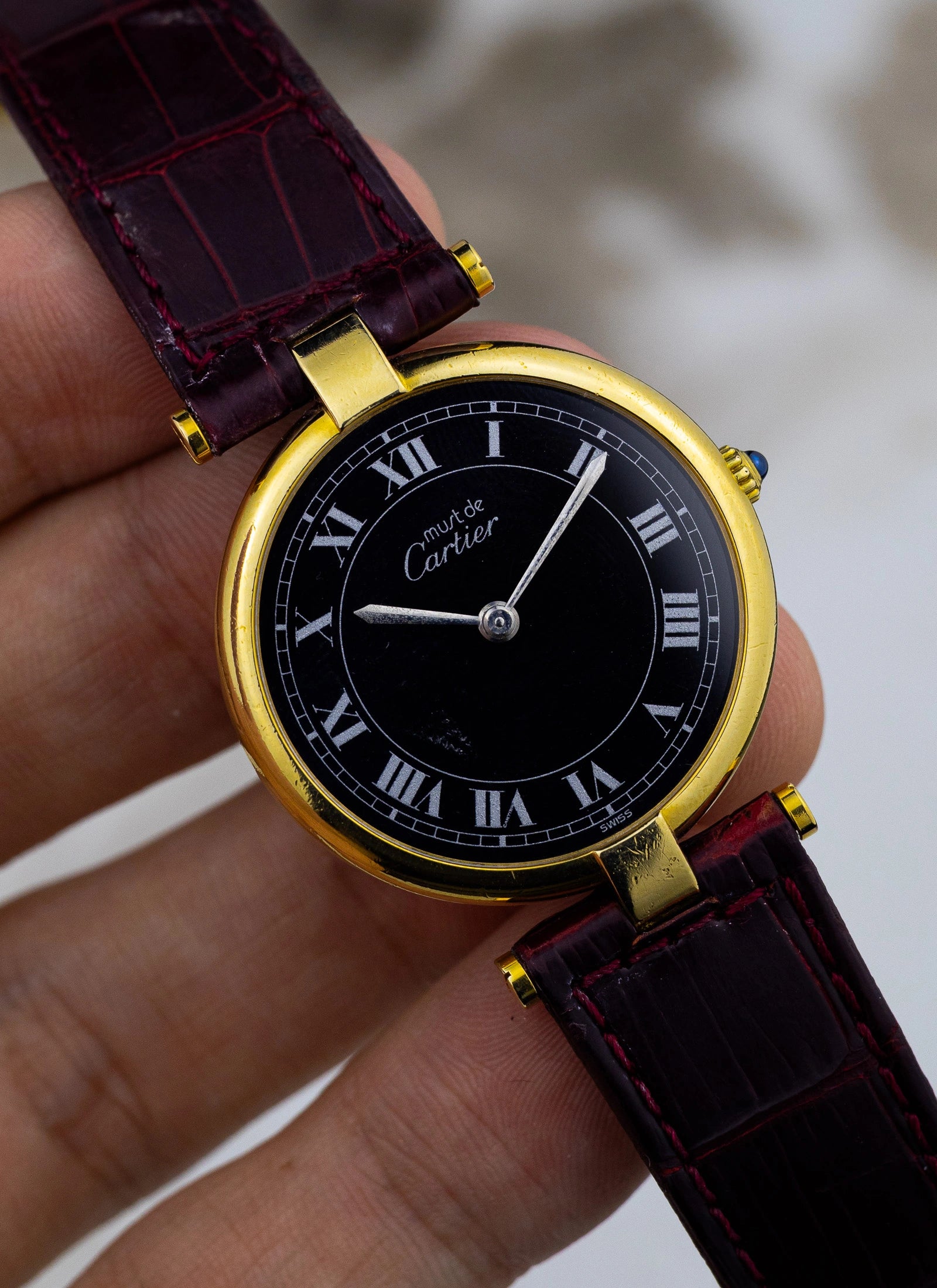 1990s Must de Cartier Vendome Black Roman Dial