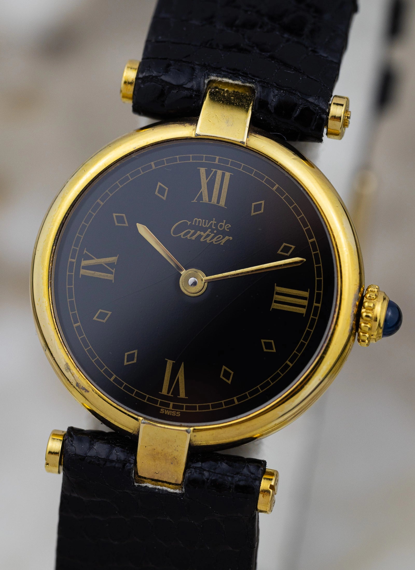 1990s Must de Cartier Vendome Black Roman Dial 680004