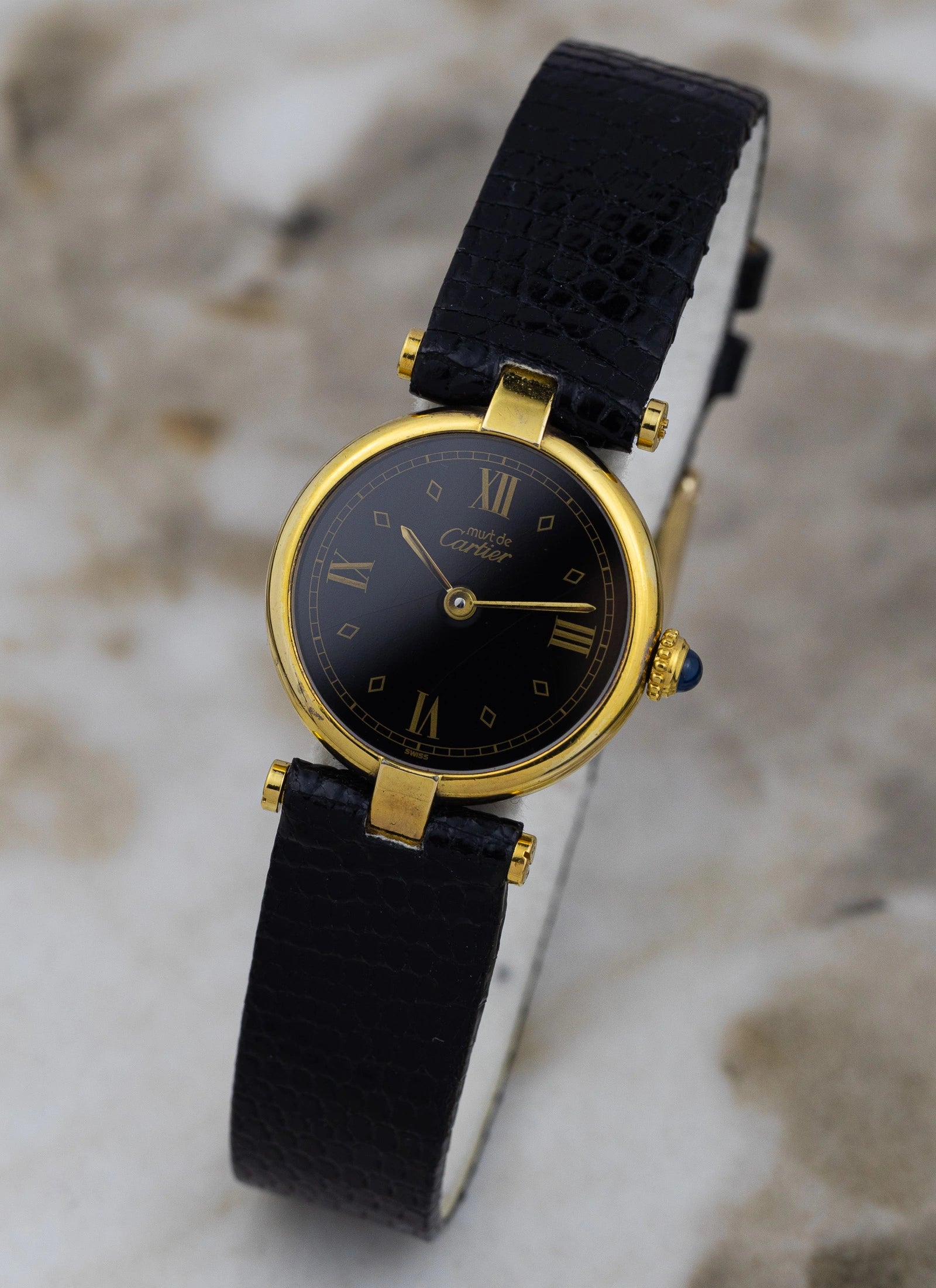 1990s Must de Cartier Vendome Black Roman Dial 680004