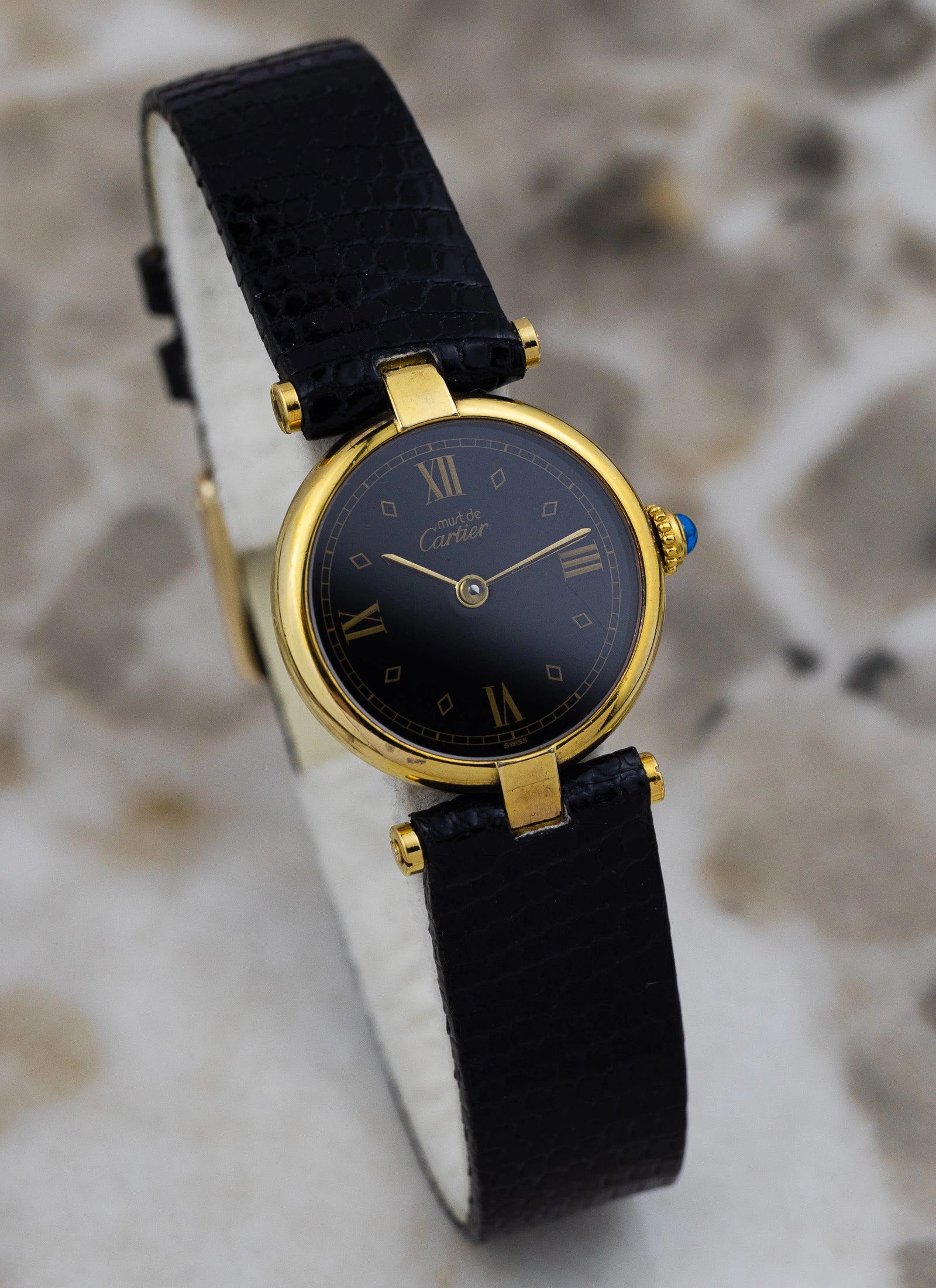 1990s Must de Cartier Vendome Black Roman Dial 680004