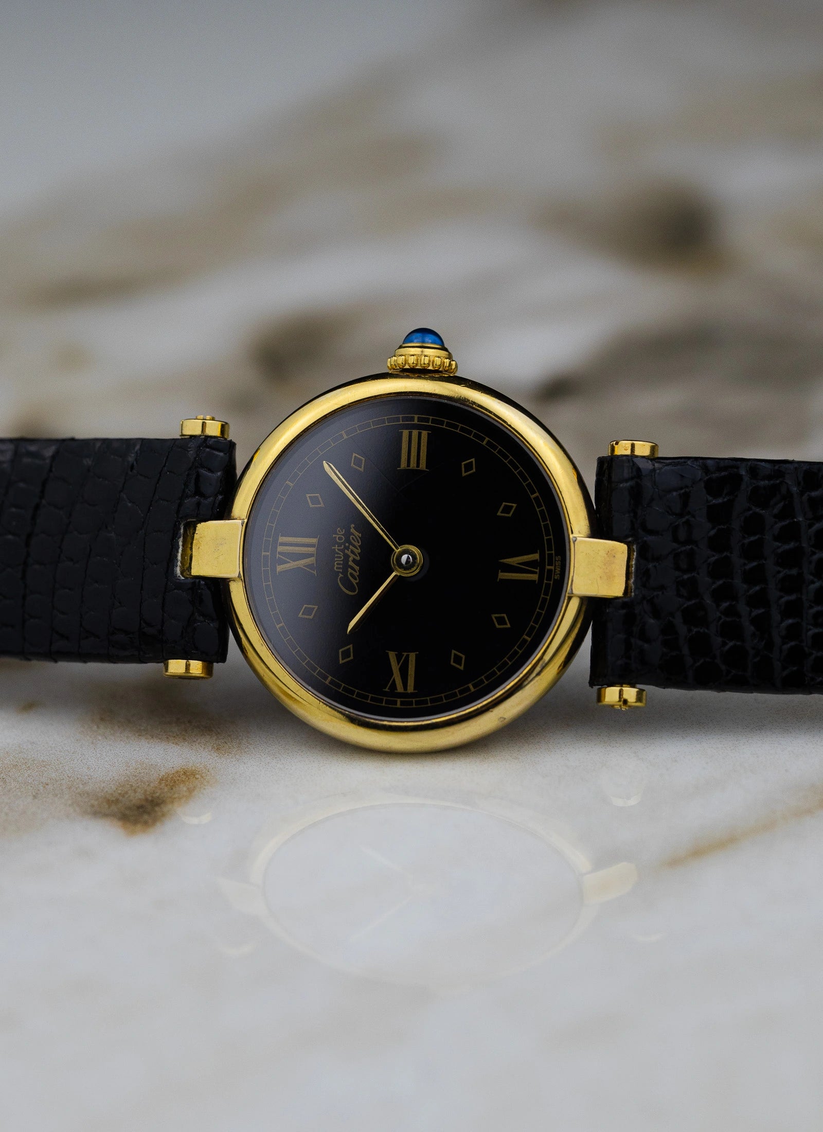 1990s Must de Cartier Vendome Black Roman Dial 680004