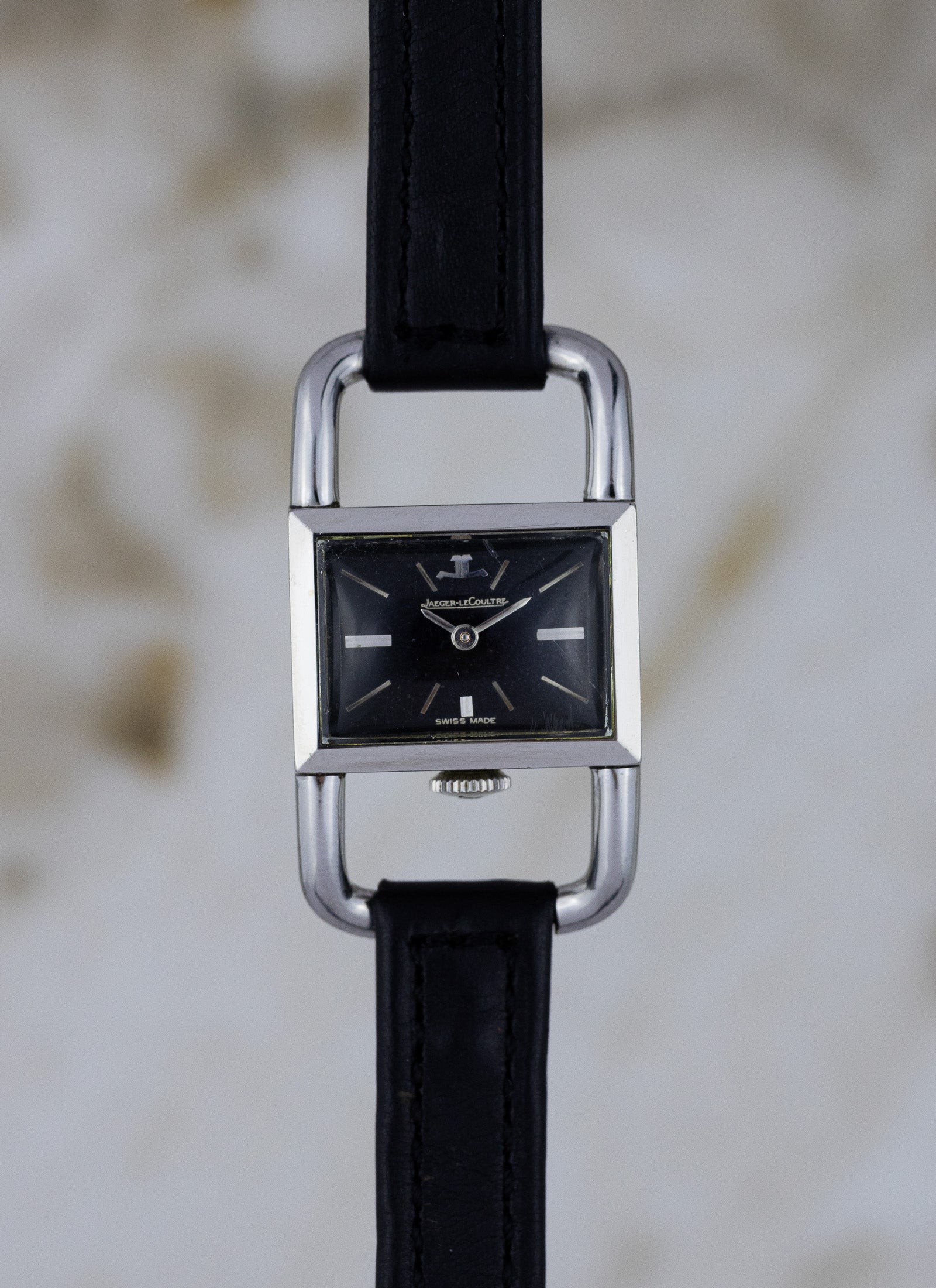 1960s Jaeger LeCoultre Etrier Black Dial Serviced