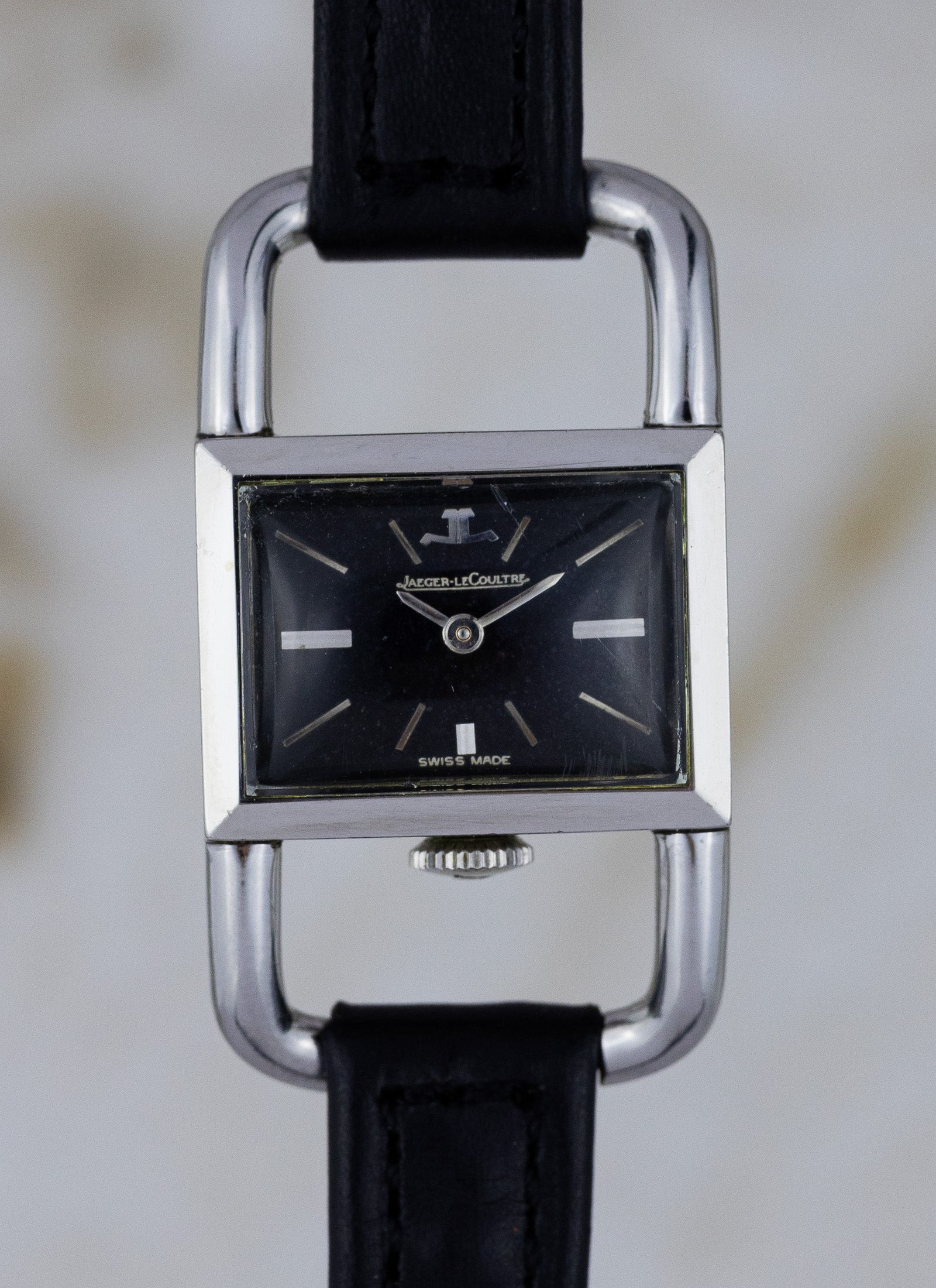 1960s Jaeger LeCoultre Etrier Black Dial Serviced
