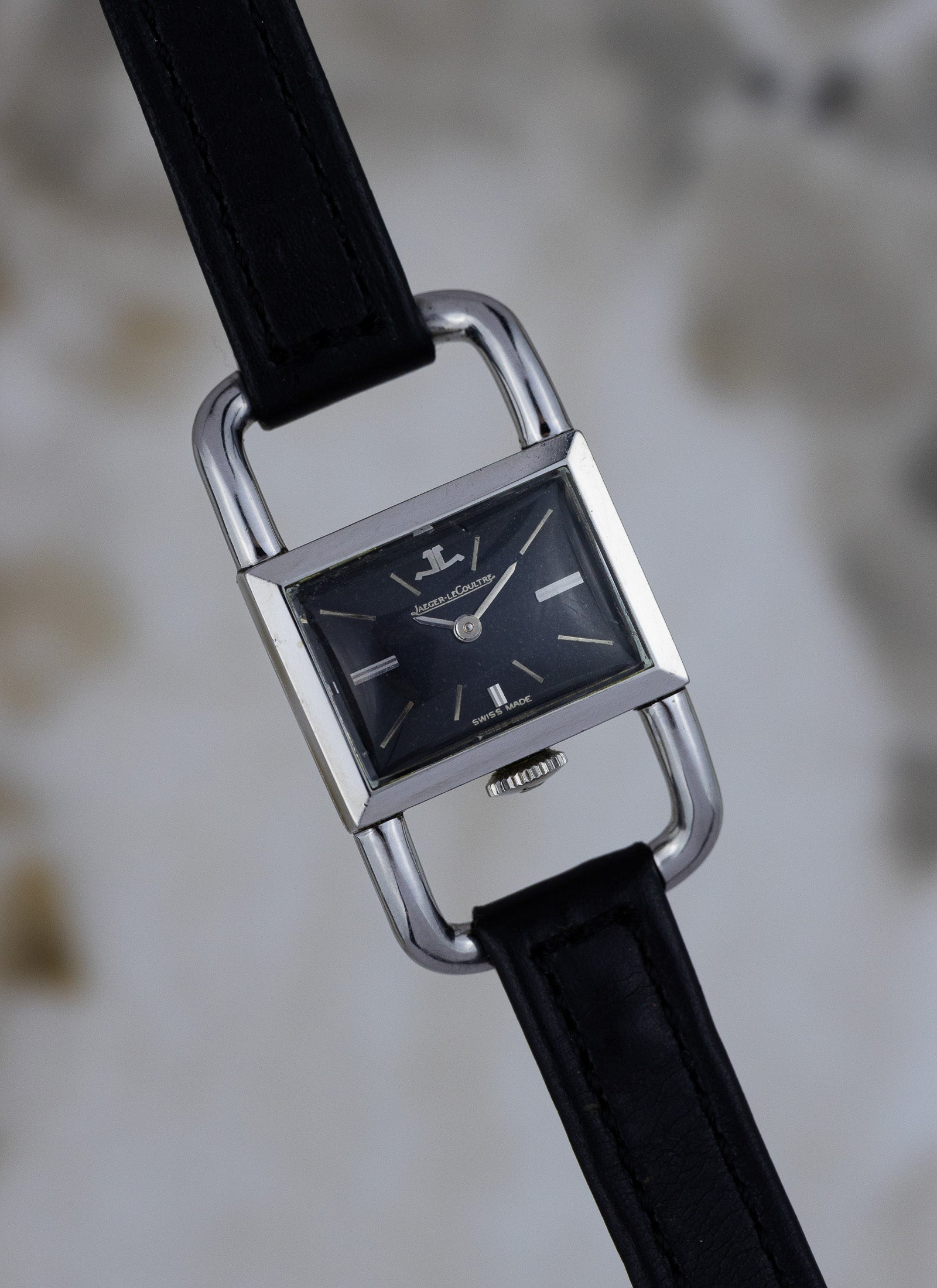 1960s Jaeger LeCoultre Etrier Black Dial Serviced