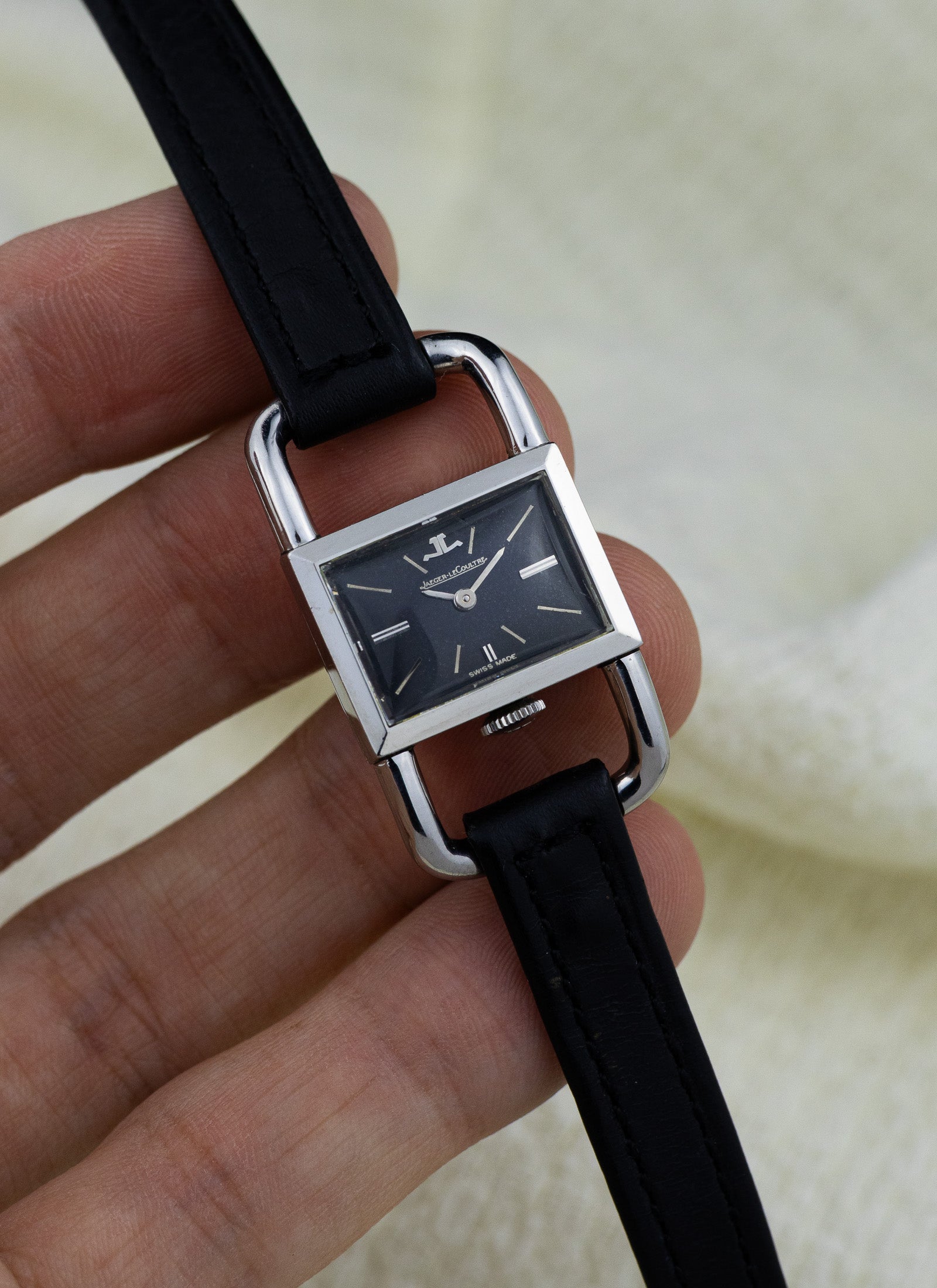 1960s Jaeger LeCoultre Etrier Black Dial Serviced