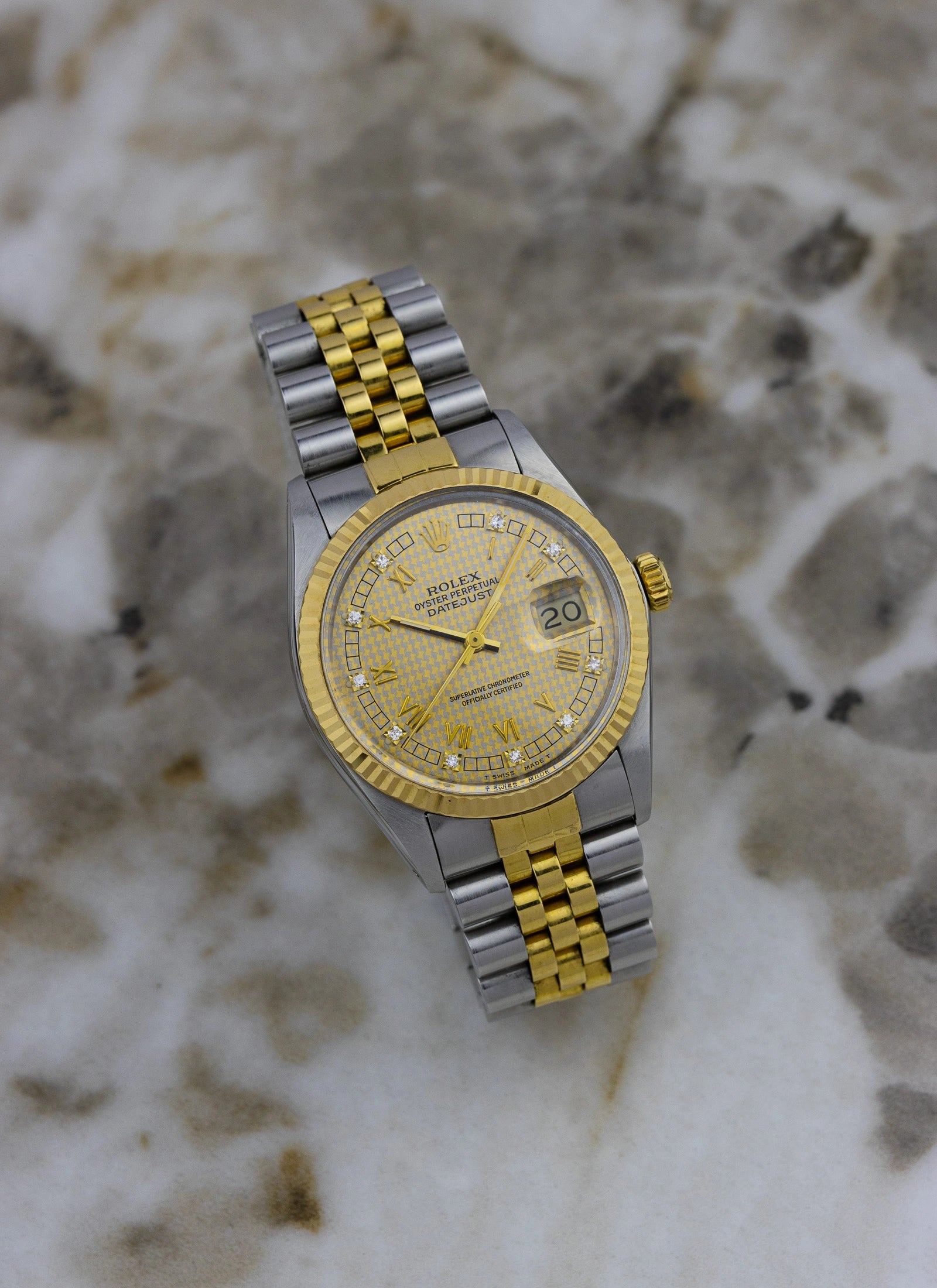 1986 Rolex Datejust Houndstooth Diamonds Dial 16013 Full Set