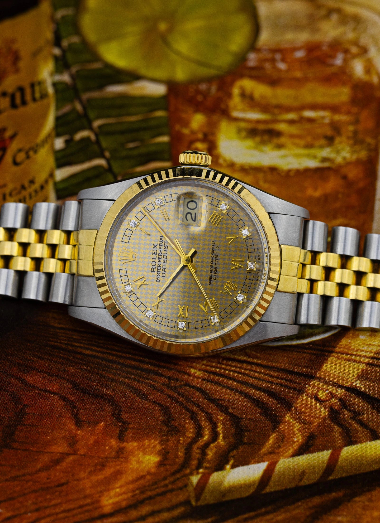 1986 Rolex Datejust Houndstooth Diamonds Dial 16013 Full Set