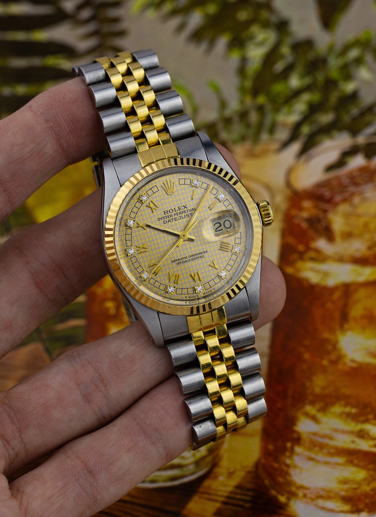 1986 Rolex Datejust Houndstooth Diamonds Dial 16013 Full Set