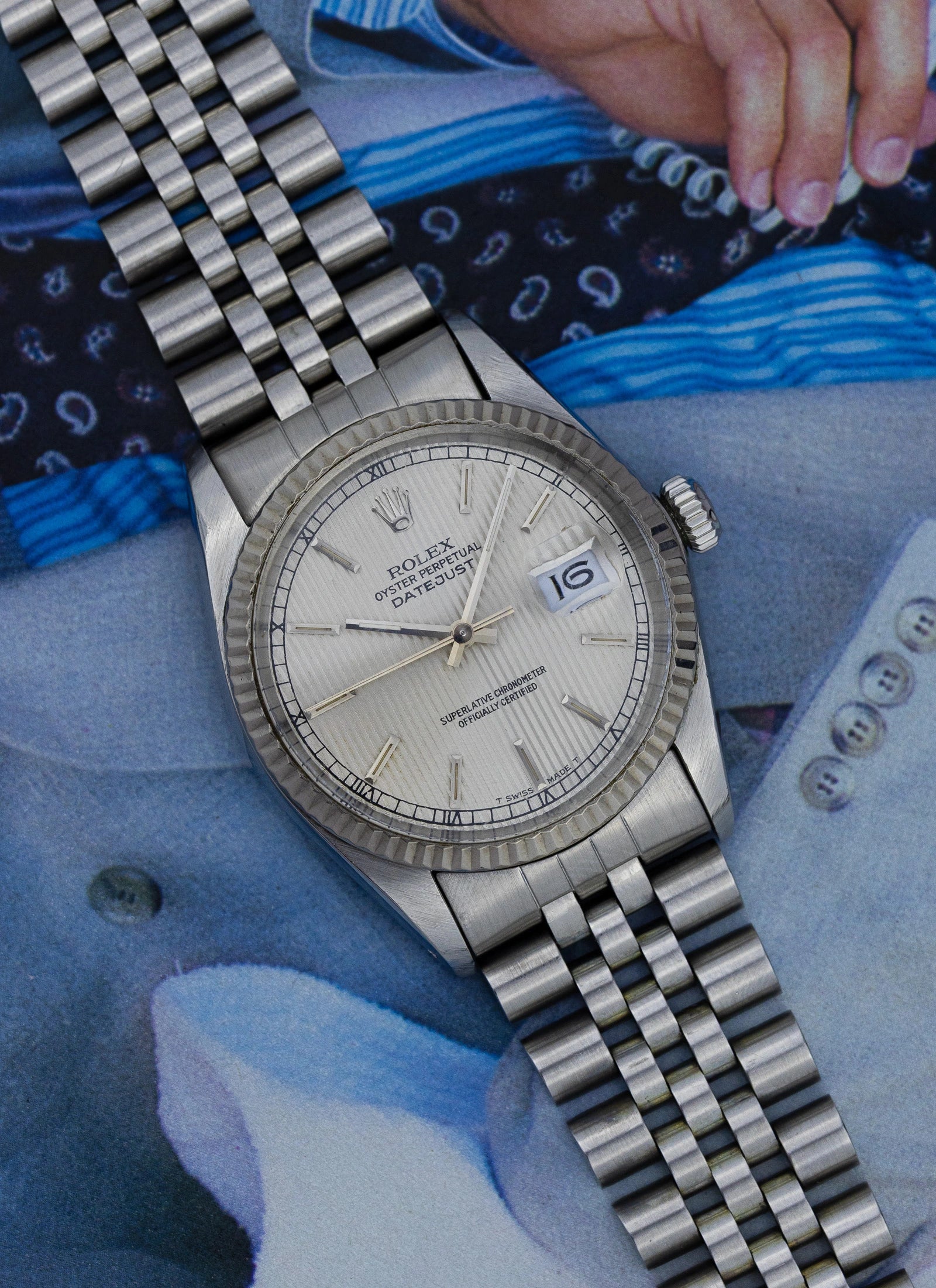 1984 Rolex Datejust Silver Tapestry Dial 16014 Box