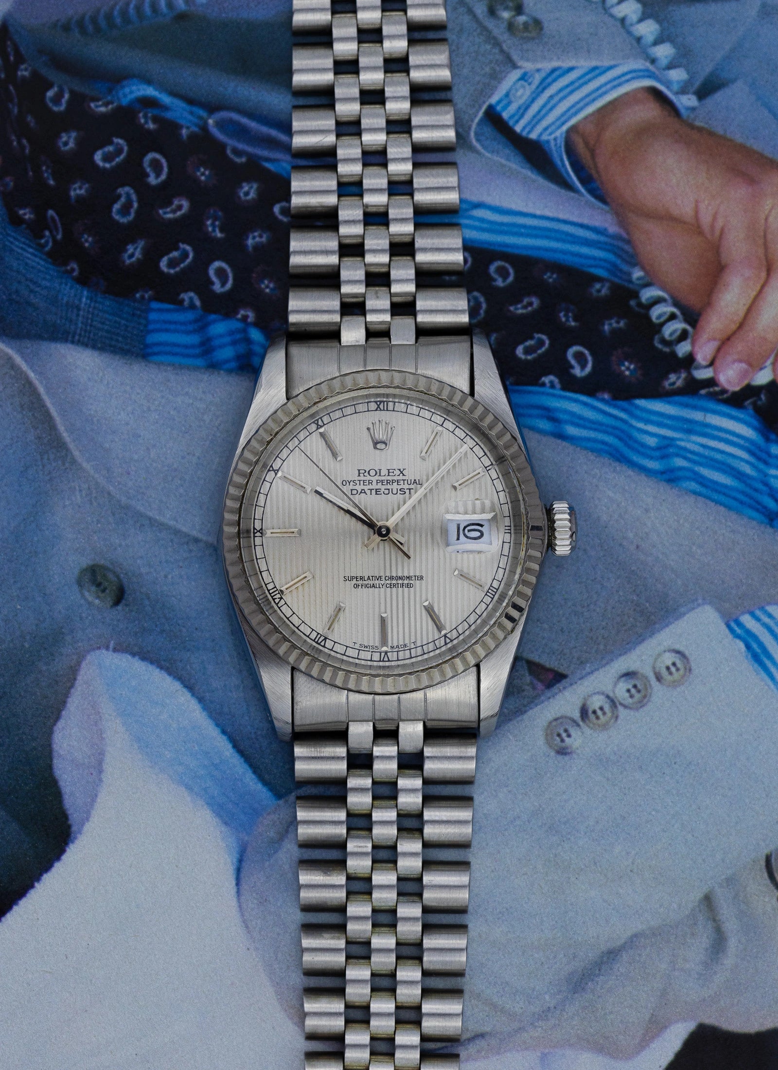1984 Rolex Datejust Silver Tapestry Dial 16014 Box