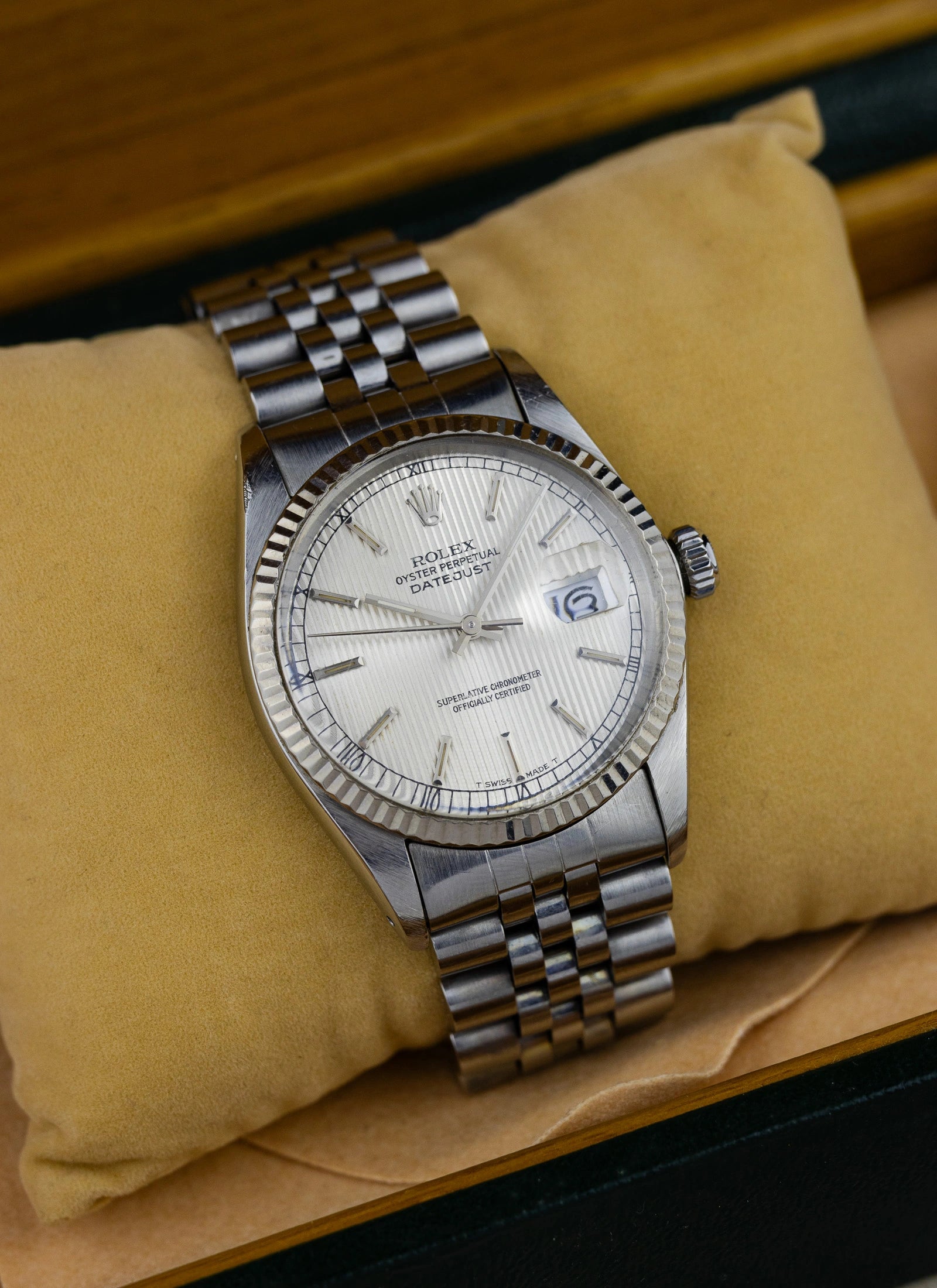 1984 Rolex Datejust Silver Tapestry Dial 16014 Box