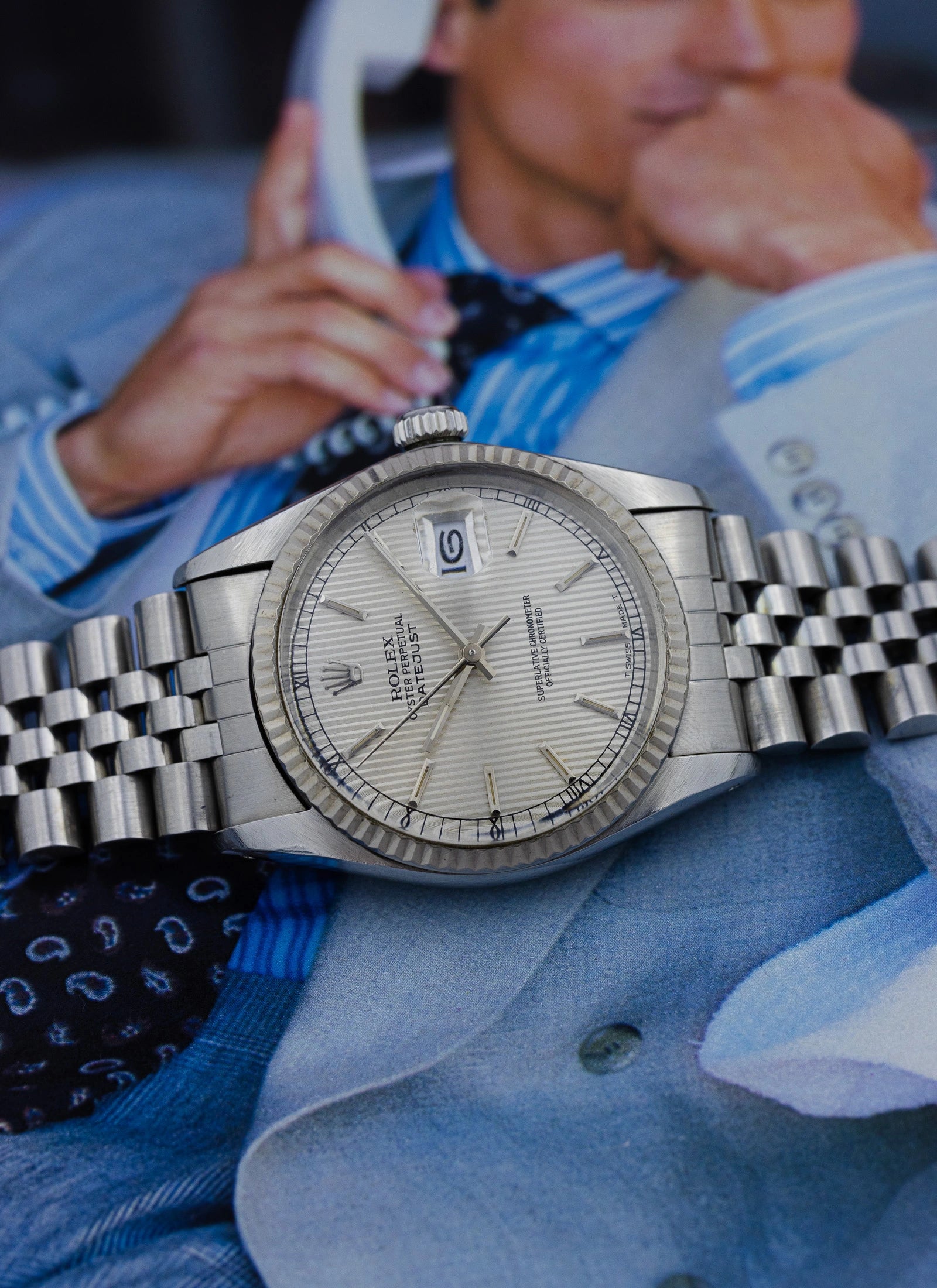 1984 Rolex Datejust Silver Tapestry Dial 16014 Box