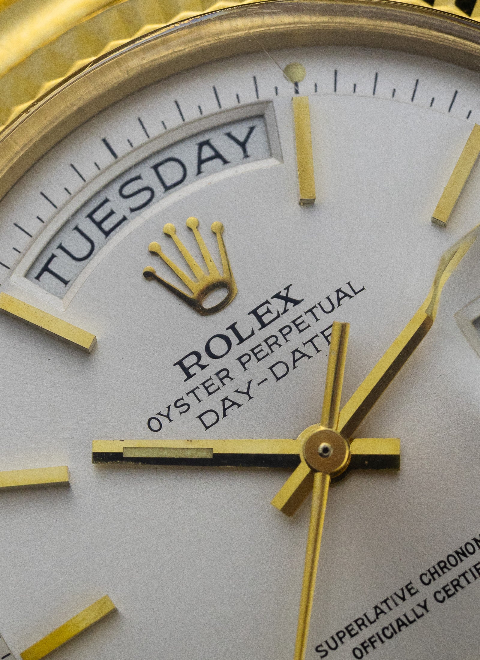 1975 18K Rolex Day-Date President Silver Pie Pan Dial 1803 Papers