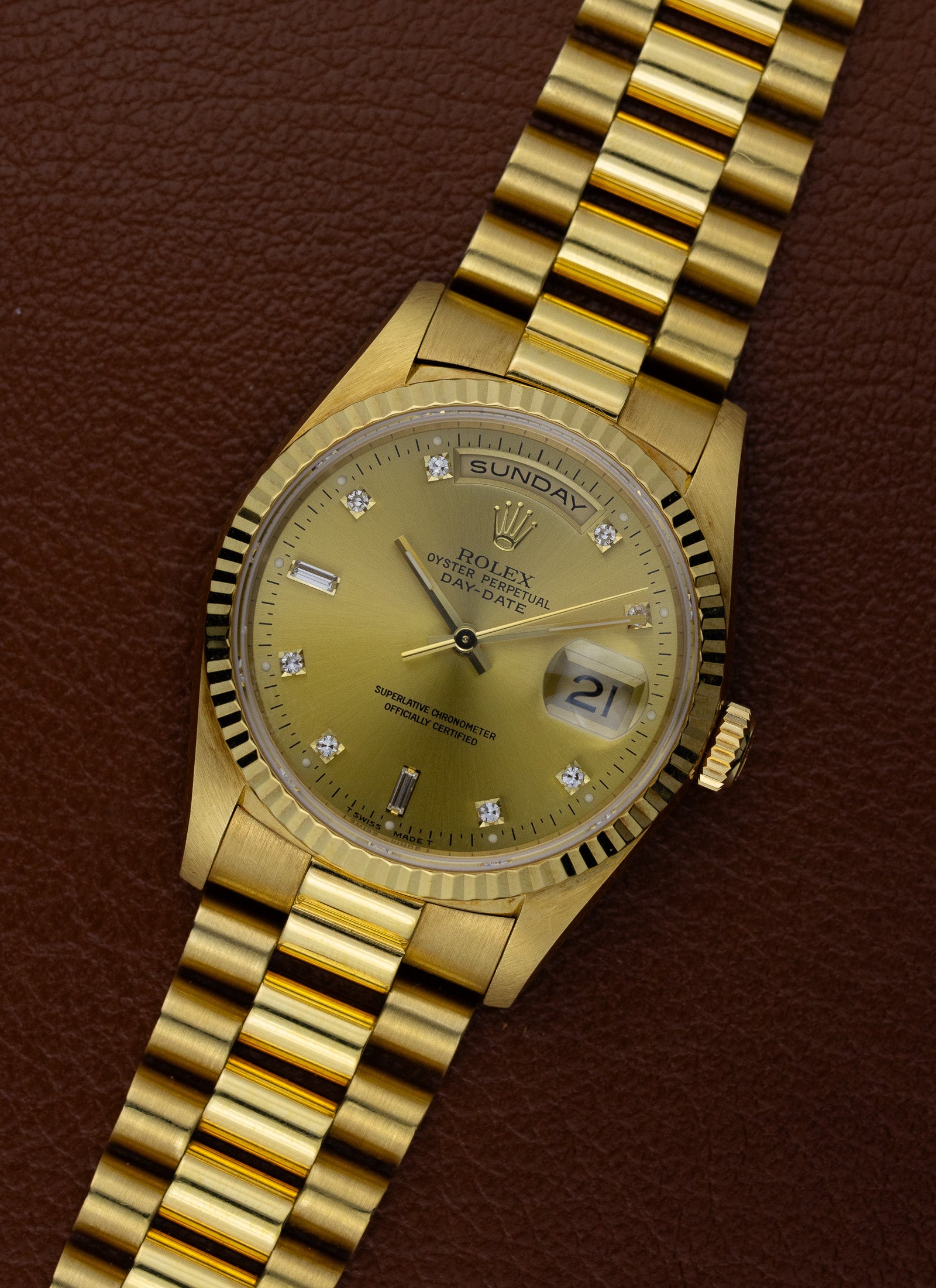 1995 18K Rolex Day-Date President Champagne Diamonds Dial 18238 RSC Service Card