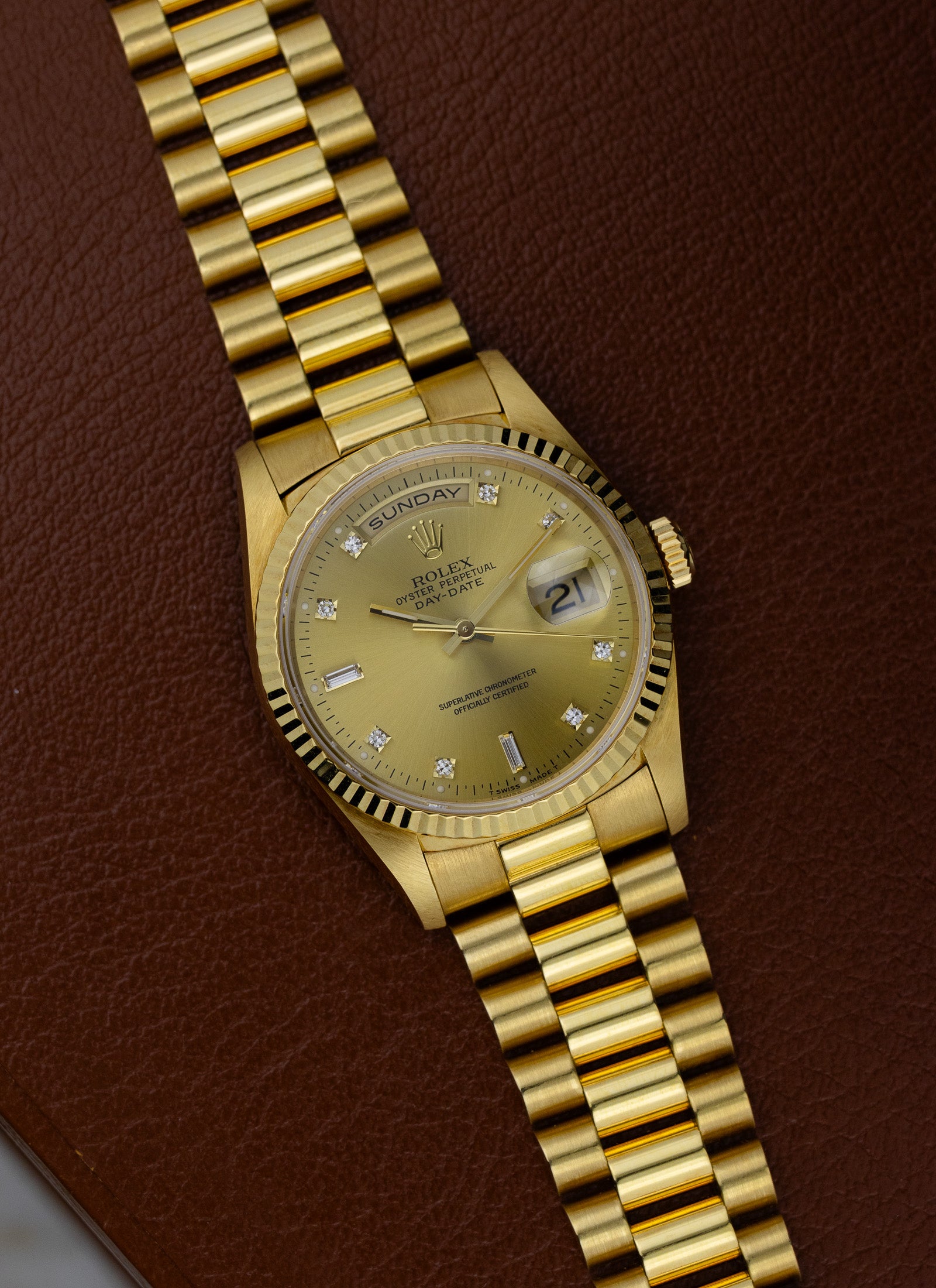 1995 18K Rolex Day-Date President Champagne Diamonds Dial 18238 RSC Service Card
