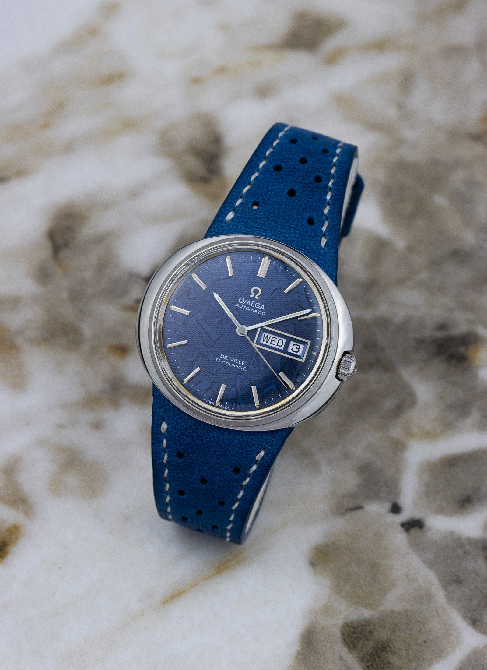 1970s Omega De Ville Dynamic Blue Frozen Dial 166.144 Serviced