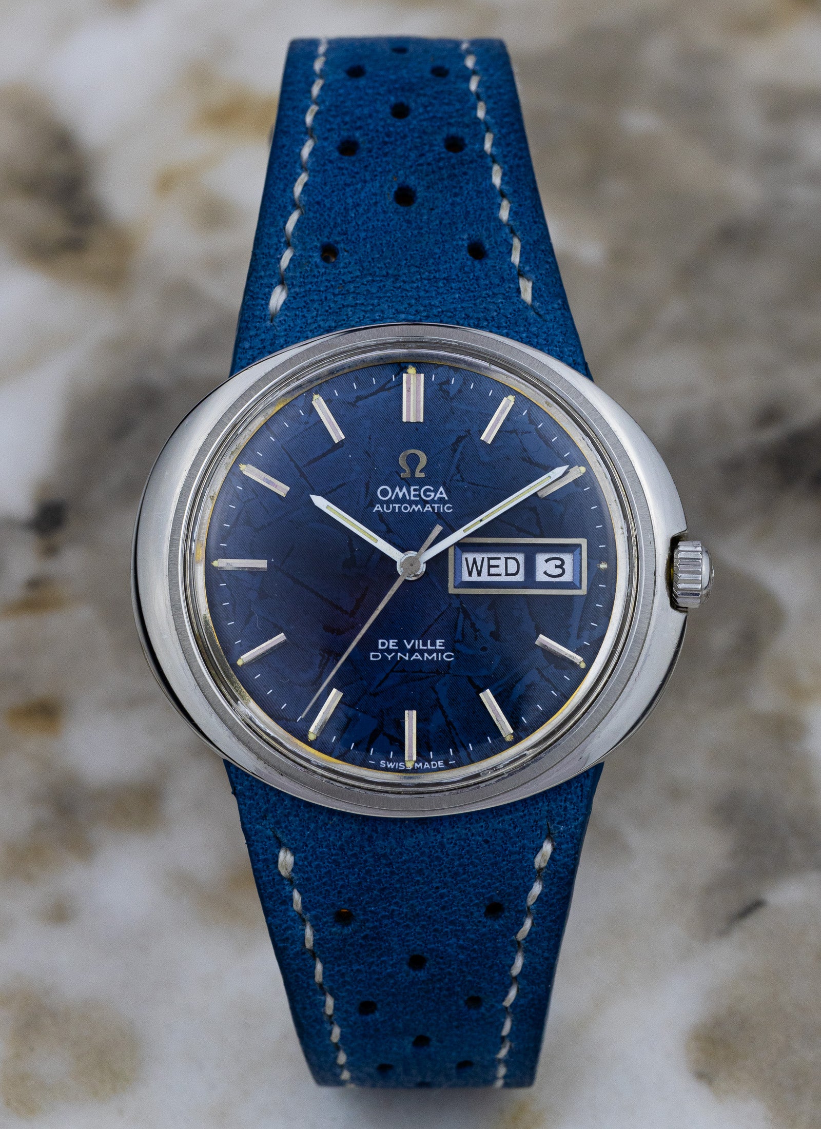 1970s Omega De Ville Dynamic Blue Frozen Dial 166.144 Serviced