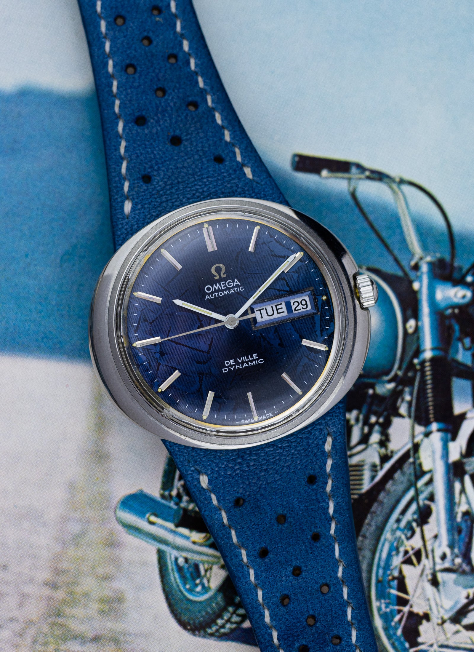 1970s Omega De Ville Dynamic Blue Frozen Dial 166.144 Serviced