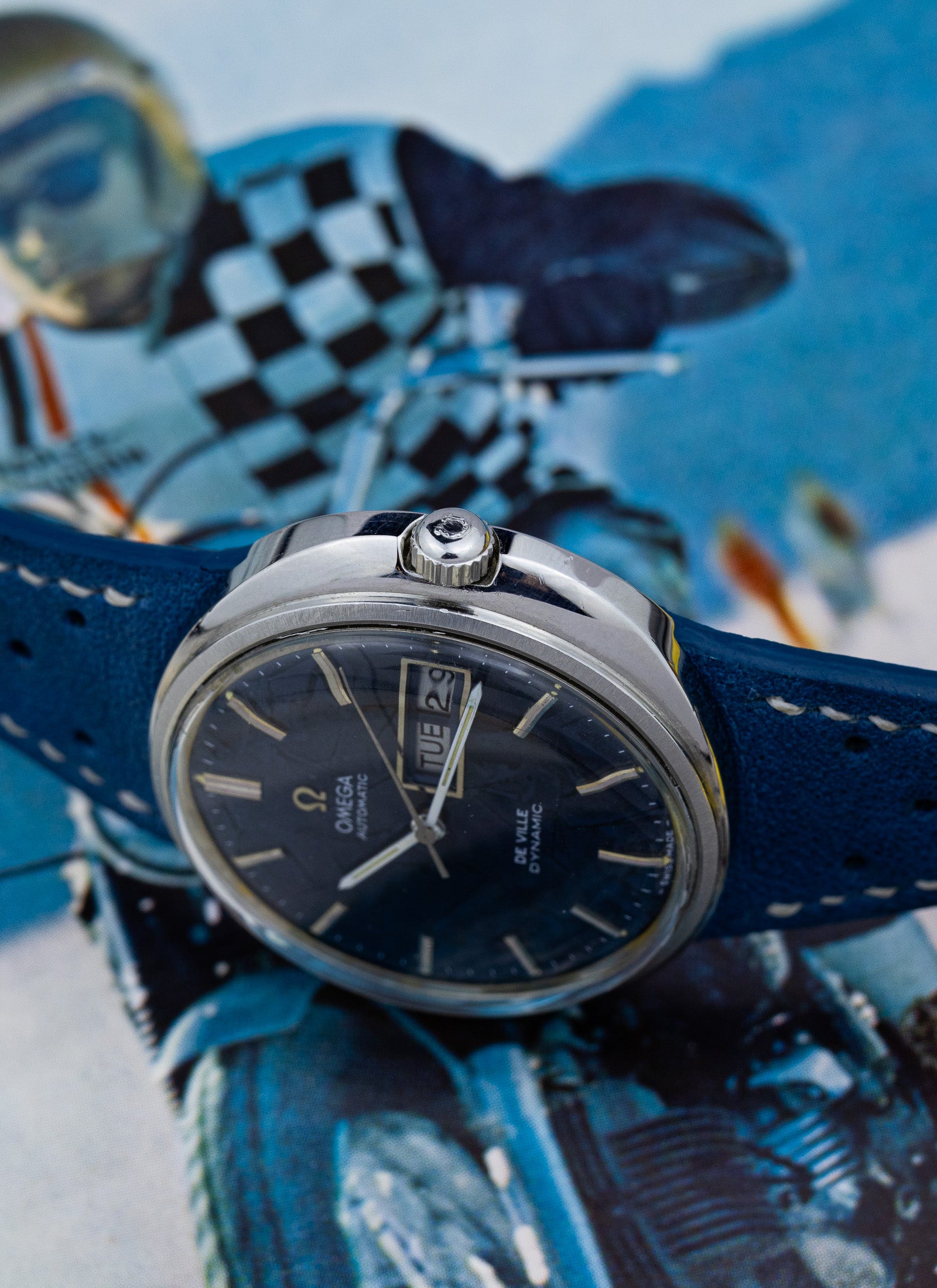 1970s Omega De Ville Dynamic Blue Frozen Dial 166.144 Serviced