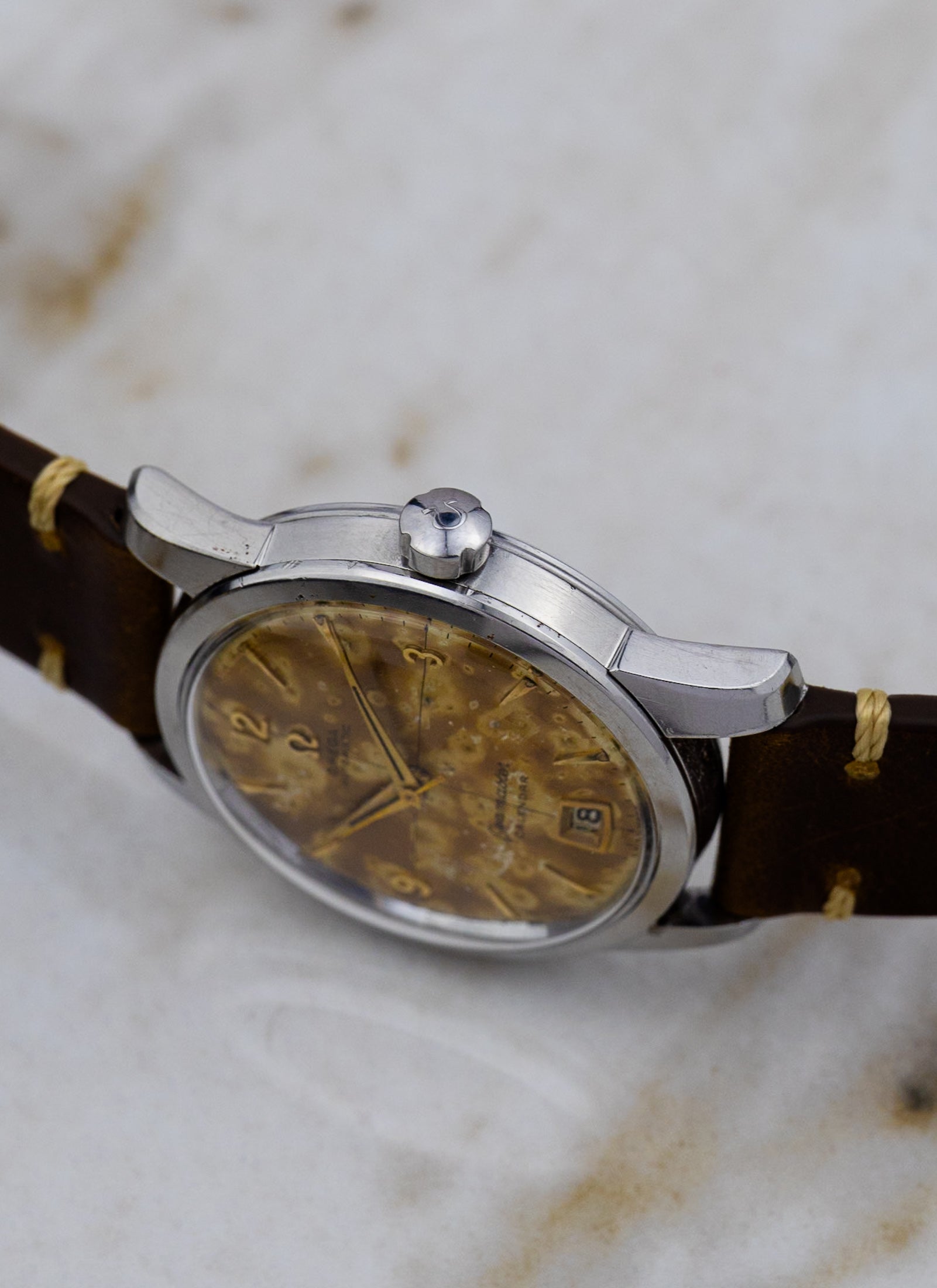 1954 Omega Seamaster Calendar Fat Lugs Leopard Patina 2757 Serviced