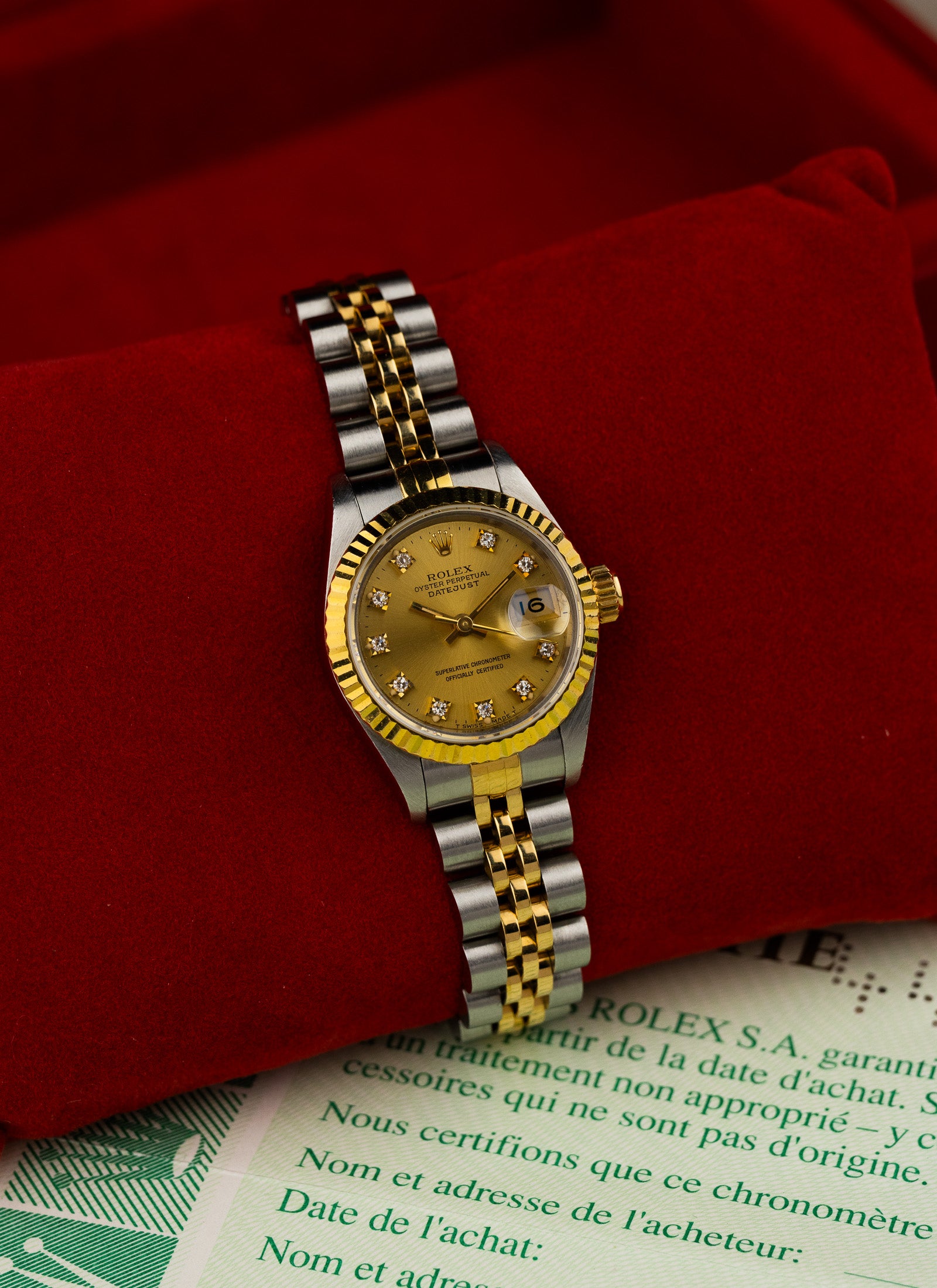 1996 Lady Rolex Datejust Bicolor Champagne Diamonds Dial 69173 Full Set