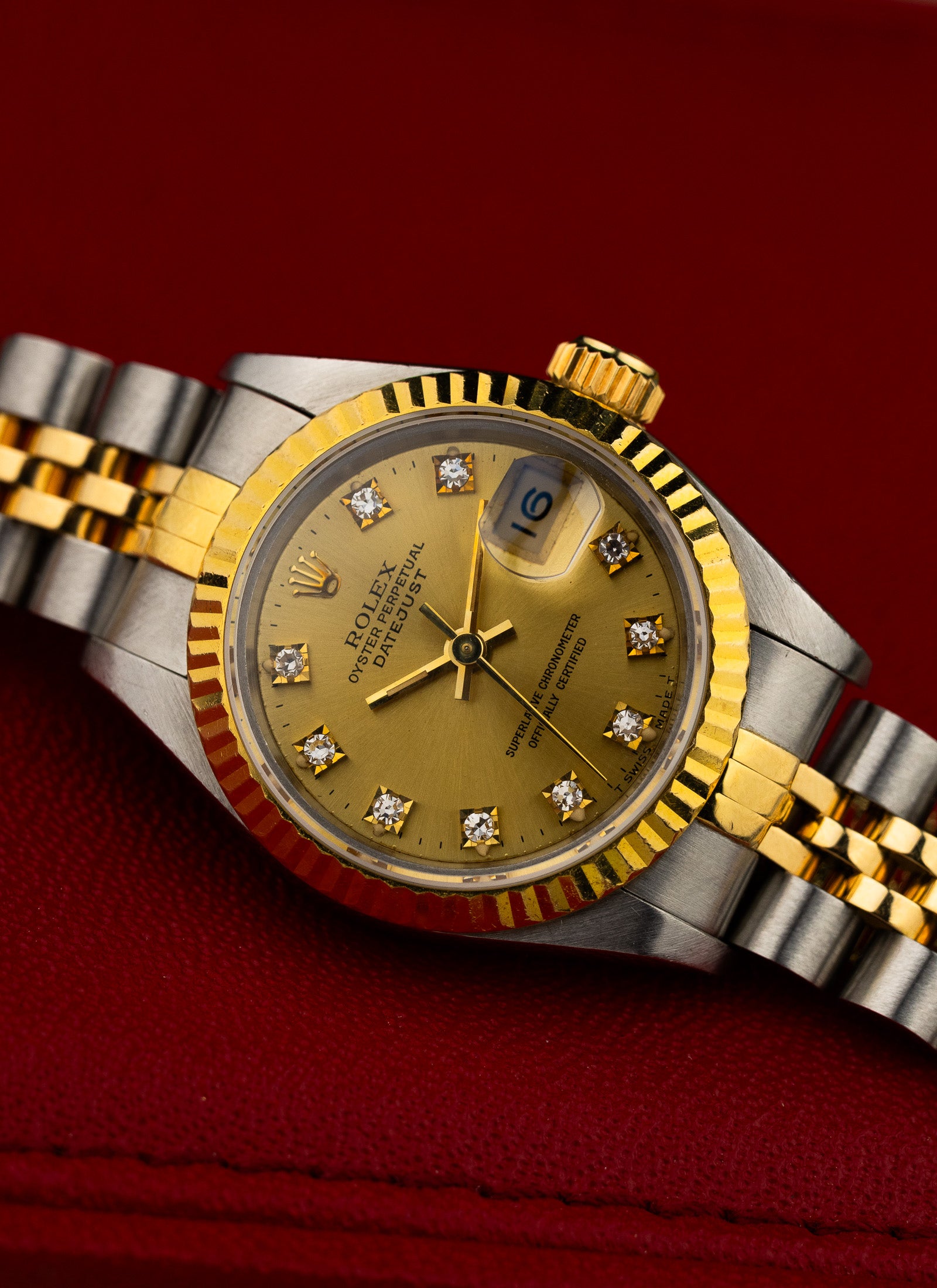 1996 Lady Rolex Datejust Bicolor Champagne Diamonds Dial 69173 Full Set