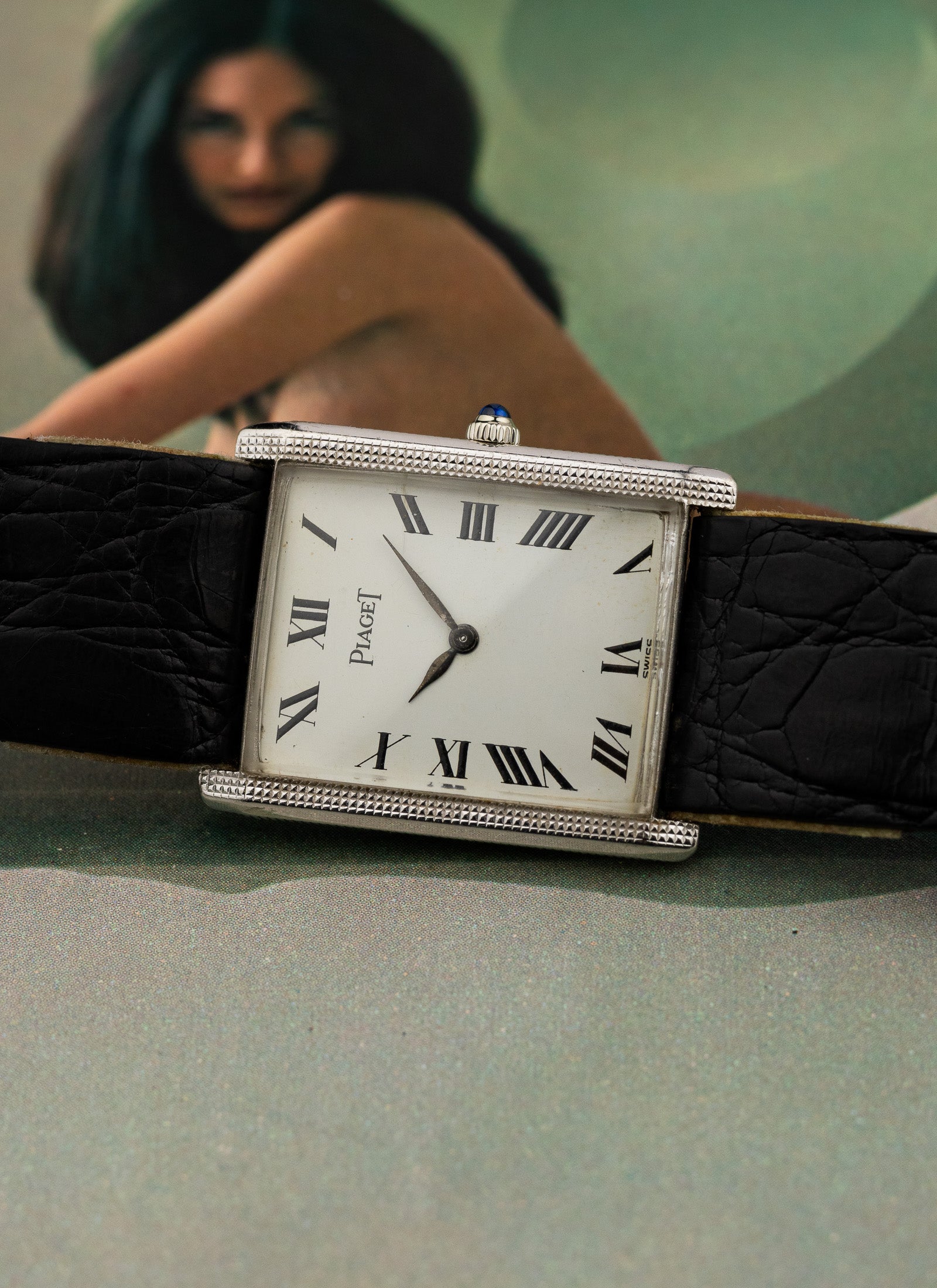 1970s 18K Piaget Tank Clous de Paris 9189 cal. 9P Serviced Pouch & Service Card