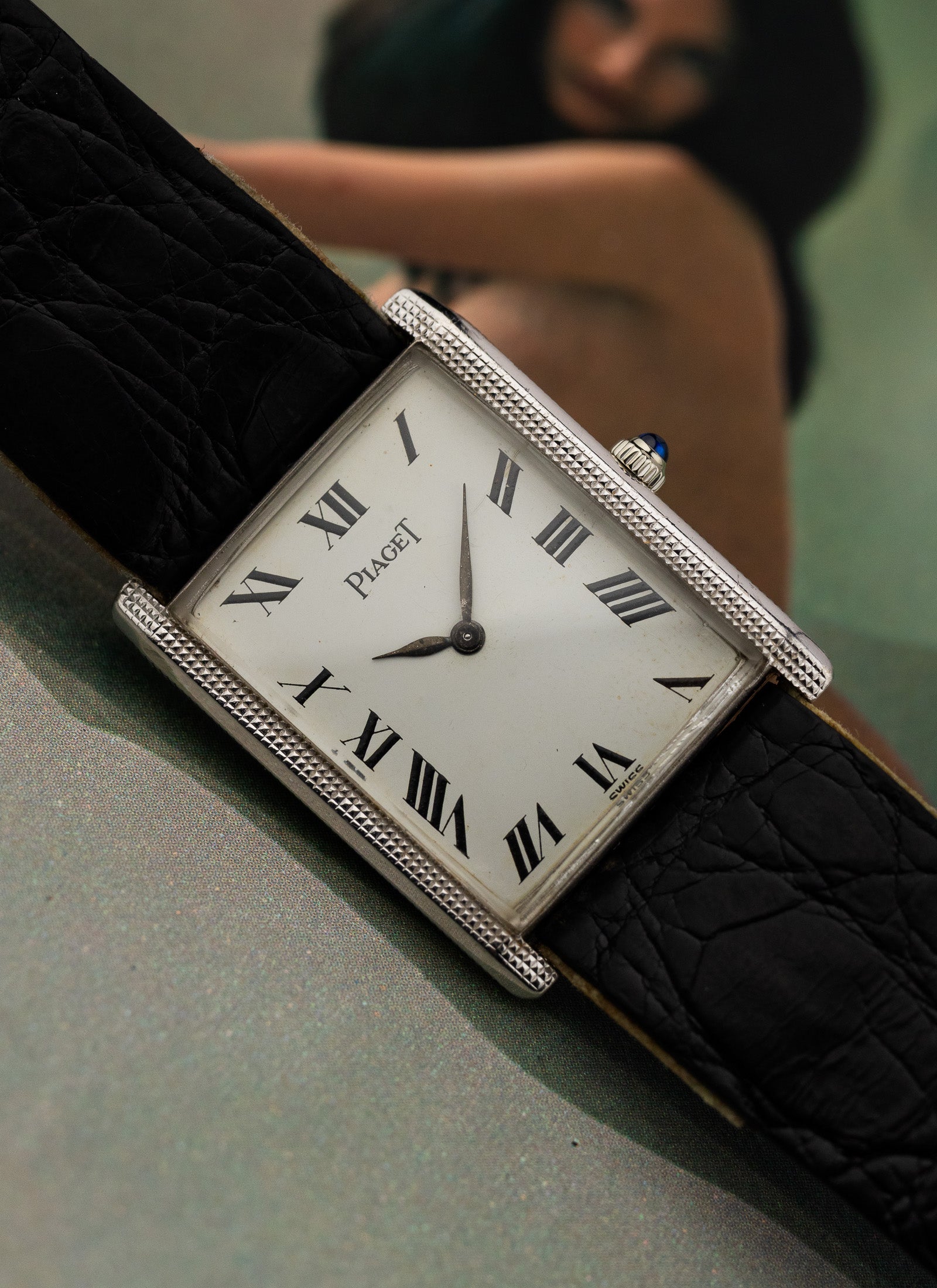 1970s 18K Piaget Tank Clous de Paris 9189 cal. 9P Serviced Pouch & Service Card