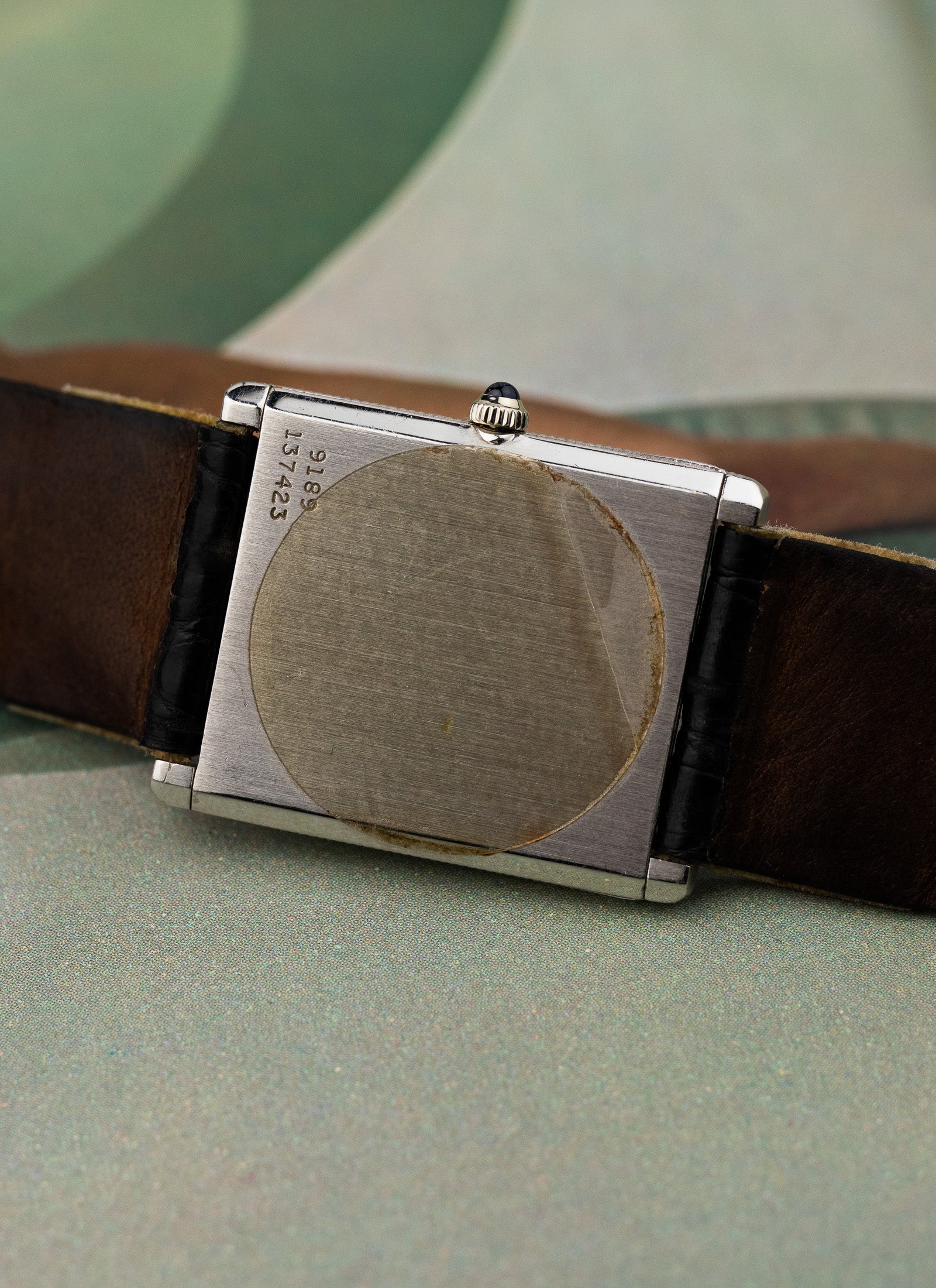 1970s 18K Piaget Tank Clous de Paris 9189 cal. 9P Serviced Pouch & Service Card