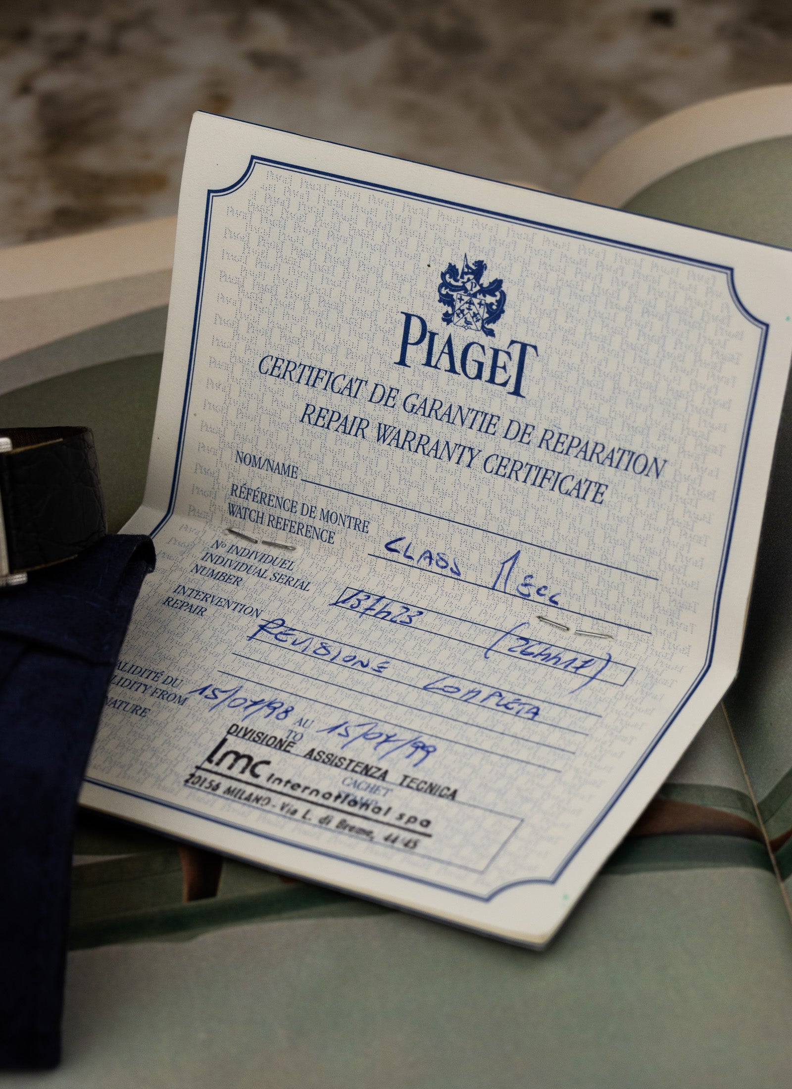 1970s 18K Piaget Tank Clous de Paris 9189 cal. 9P Serviced Pouch & Service Card