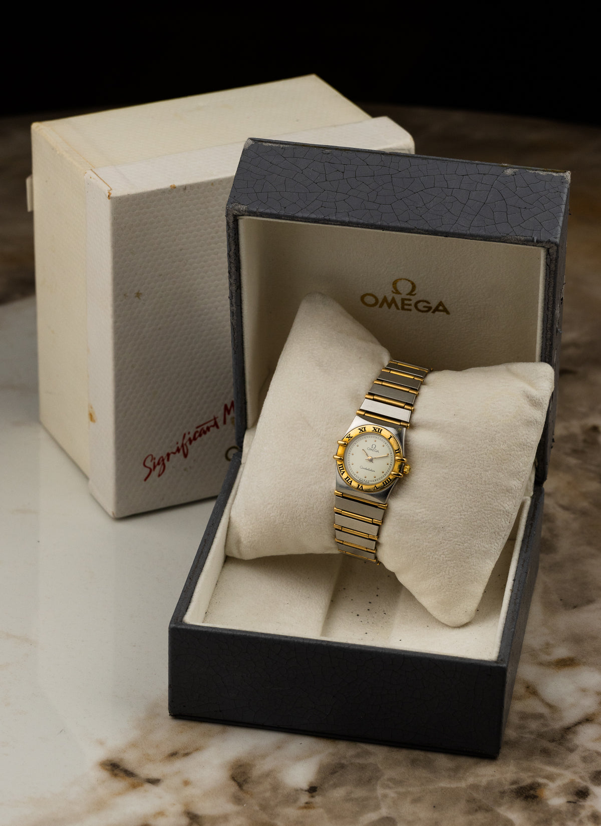 1980s Lady Omega Constellation Manhattan Bicolor Full Bar 795.1080 Box
