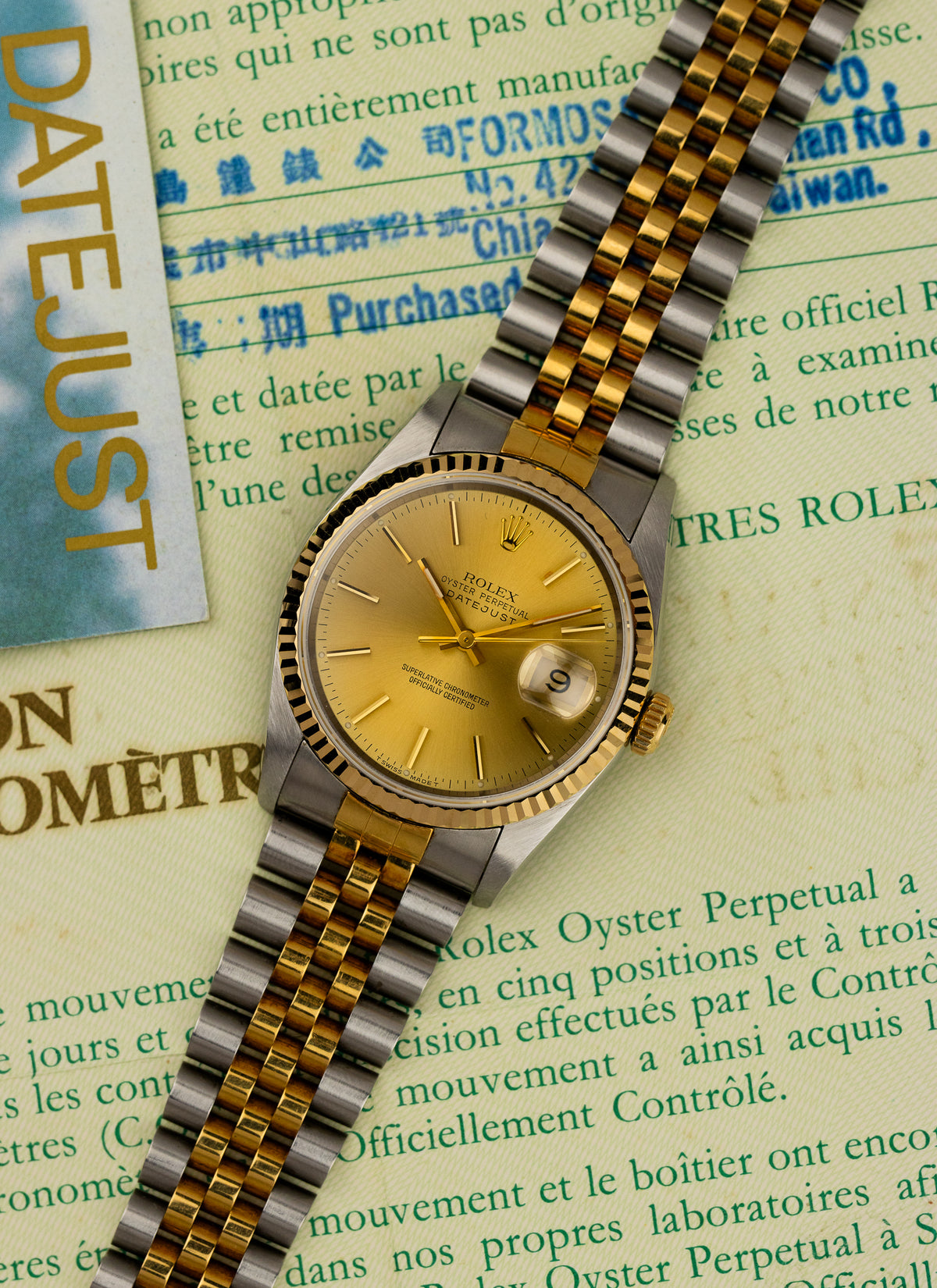 1991 Rolex Datejust Champagne Dial Bicolor 16233 Full Set