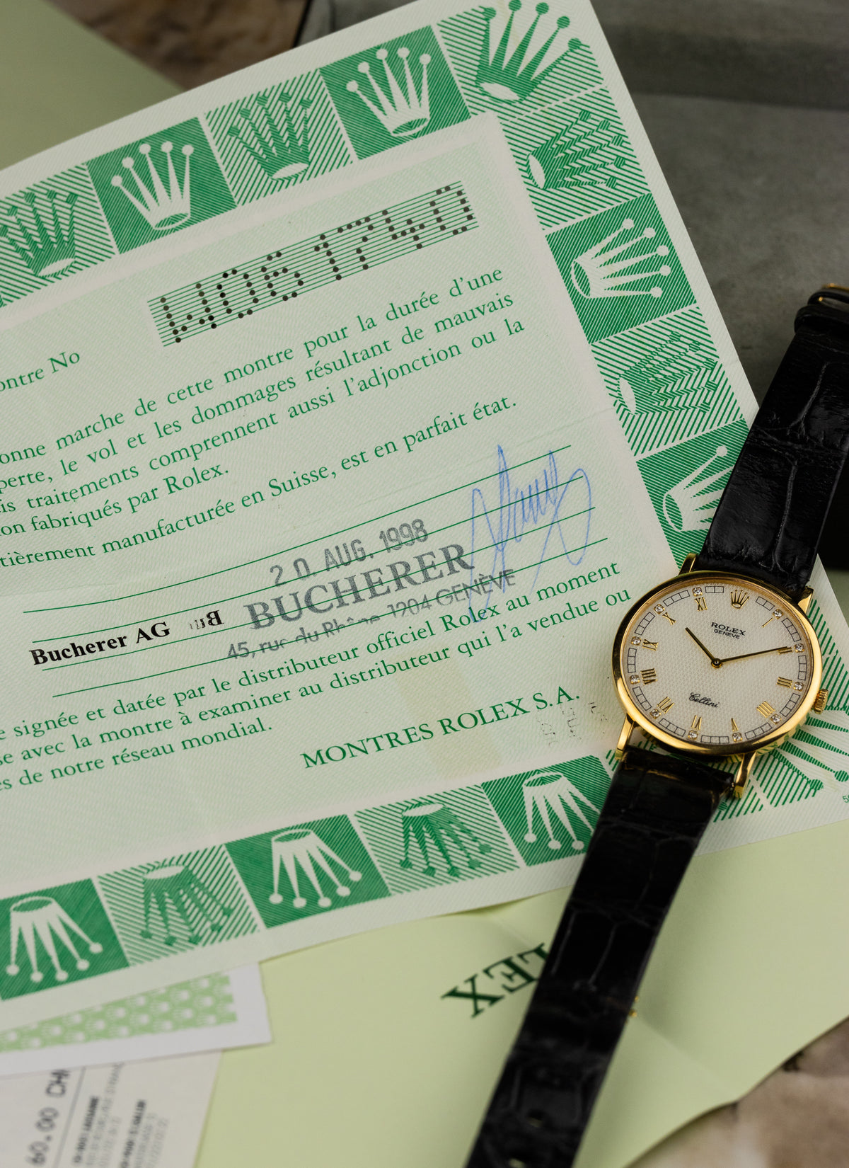 1998 18K Rolex Cellini MOP Diamonds Dial 5112/8 Full Set