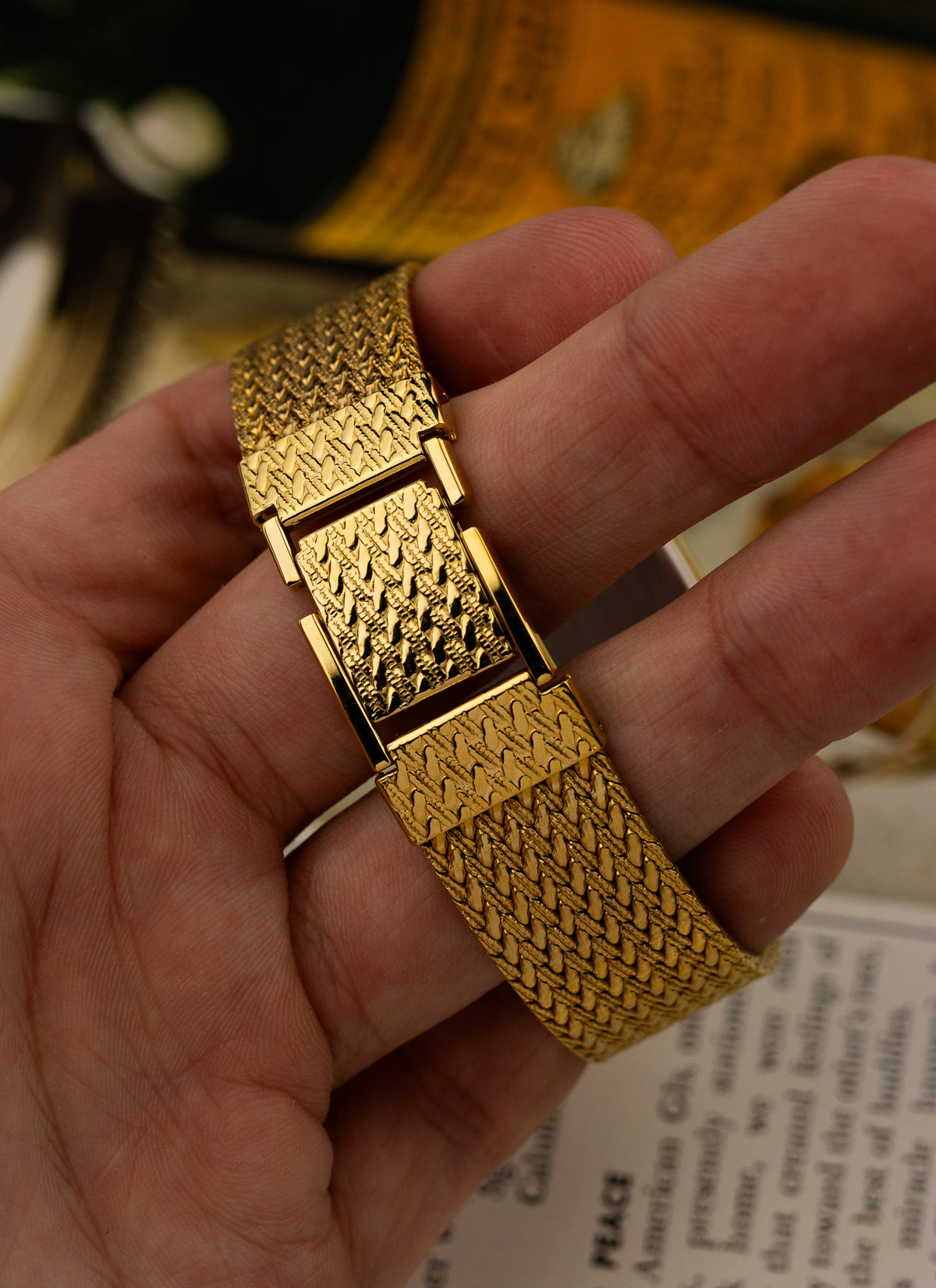 1980s Rado Vintage Gold Bracelet Diamonds 121.3588.2