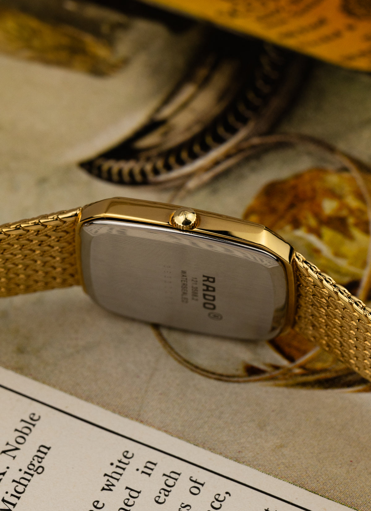 1980s Rado Vintage Gold Bracelet Diamonds 121.3588.2