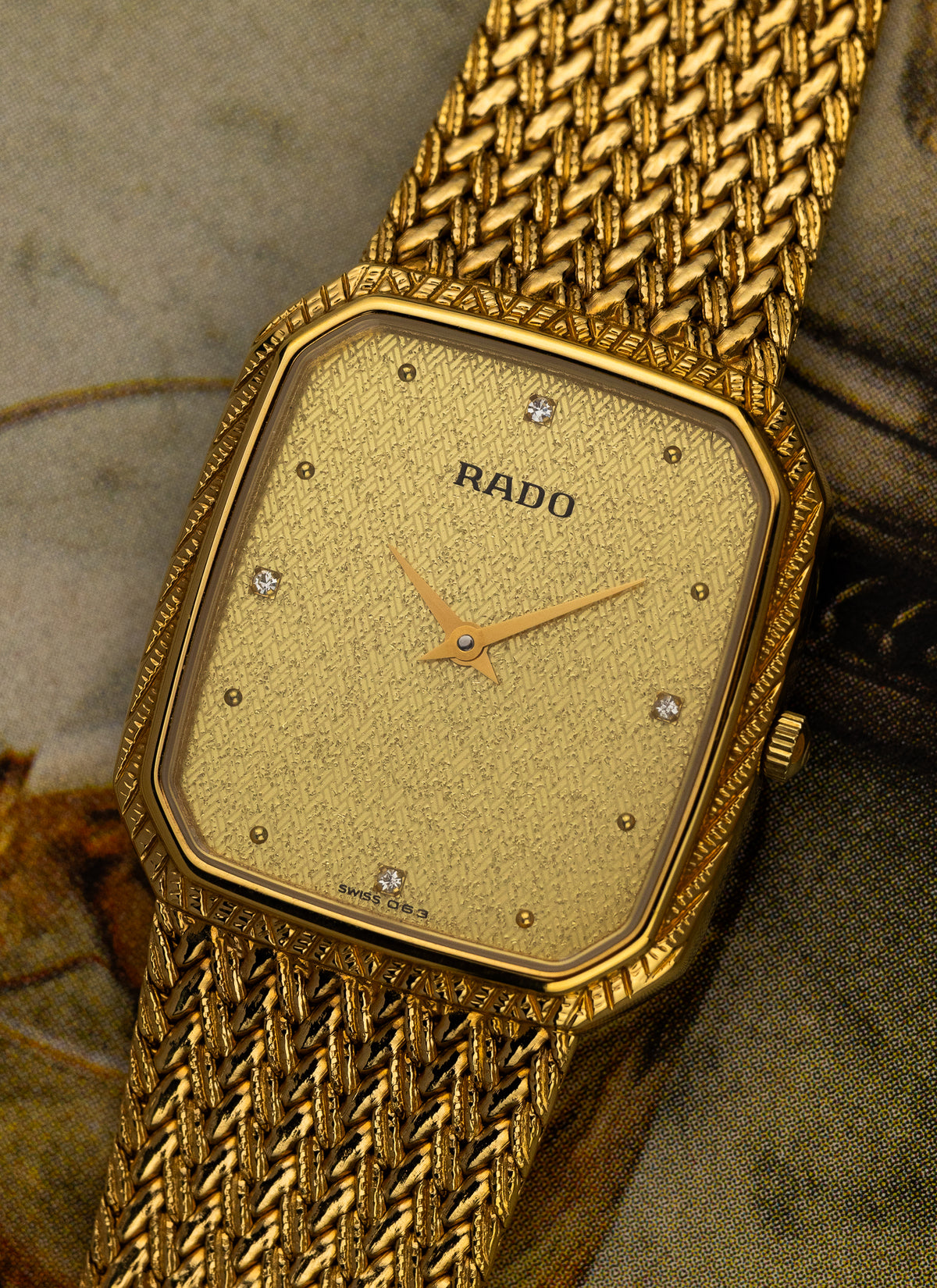 1980s Rado Vintage Gold Bracelet Diamonds 121.3588.2