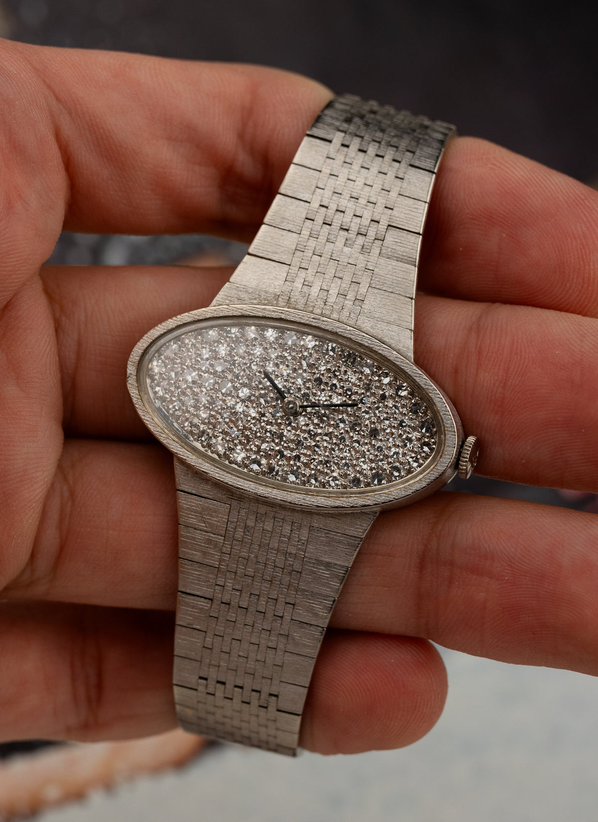 1970s 18K Lady Ebel White Gold Diamonds Pavé Dial