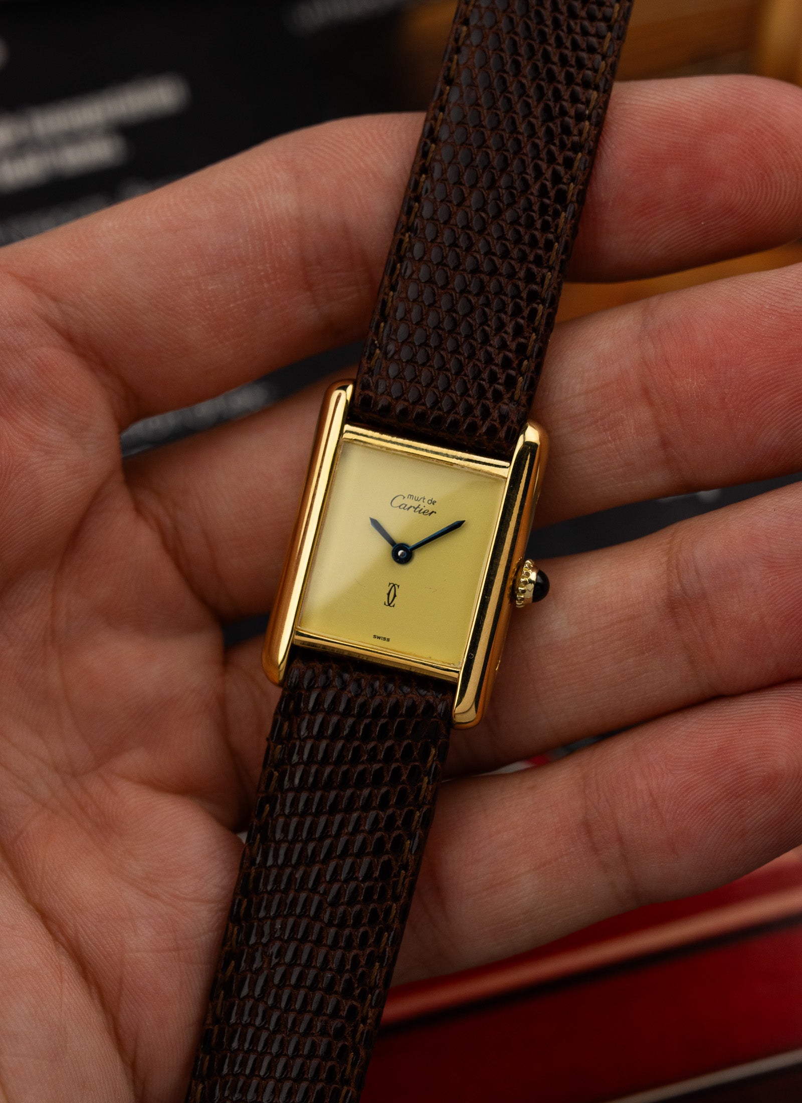 1980s Lady Cartier Must Tank Lemon Dial Manual Winding Serviced