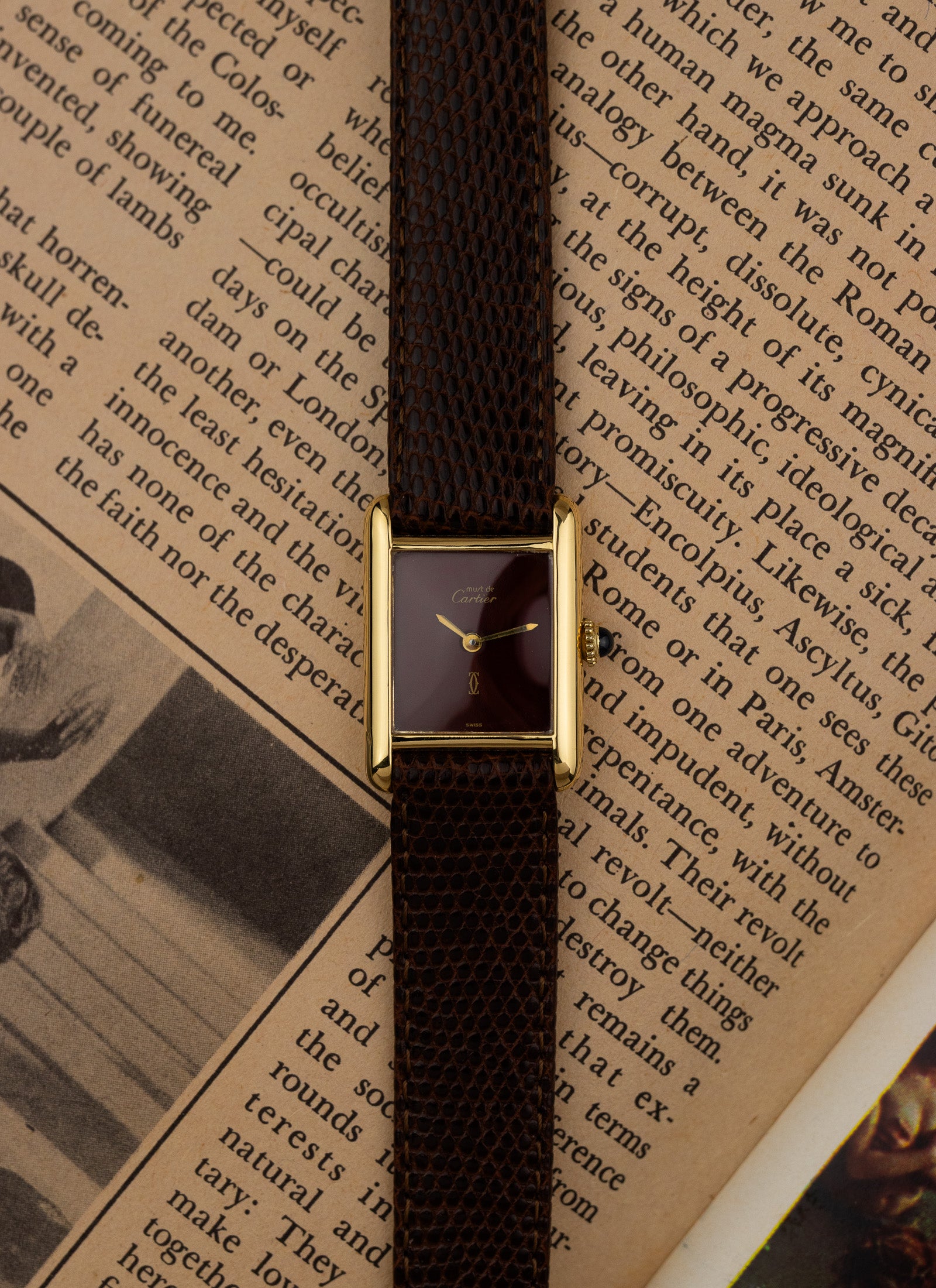 1980s Lady Cartier Must Tank Burgundy Manual Winding Serviced
