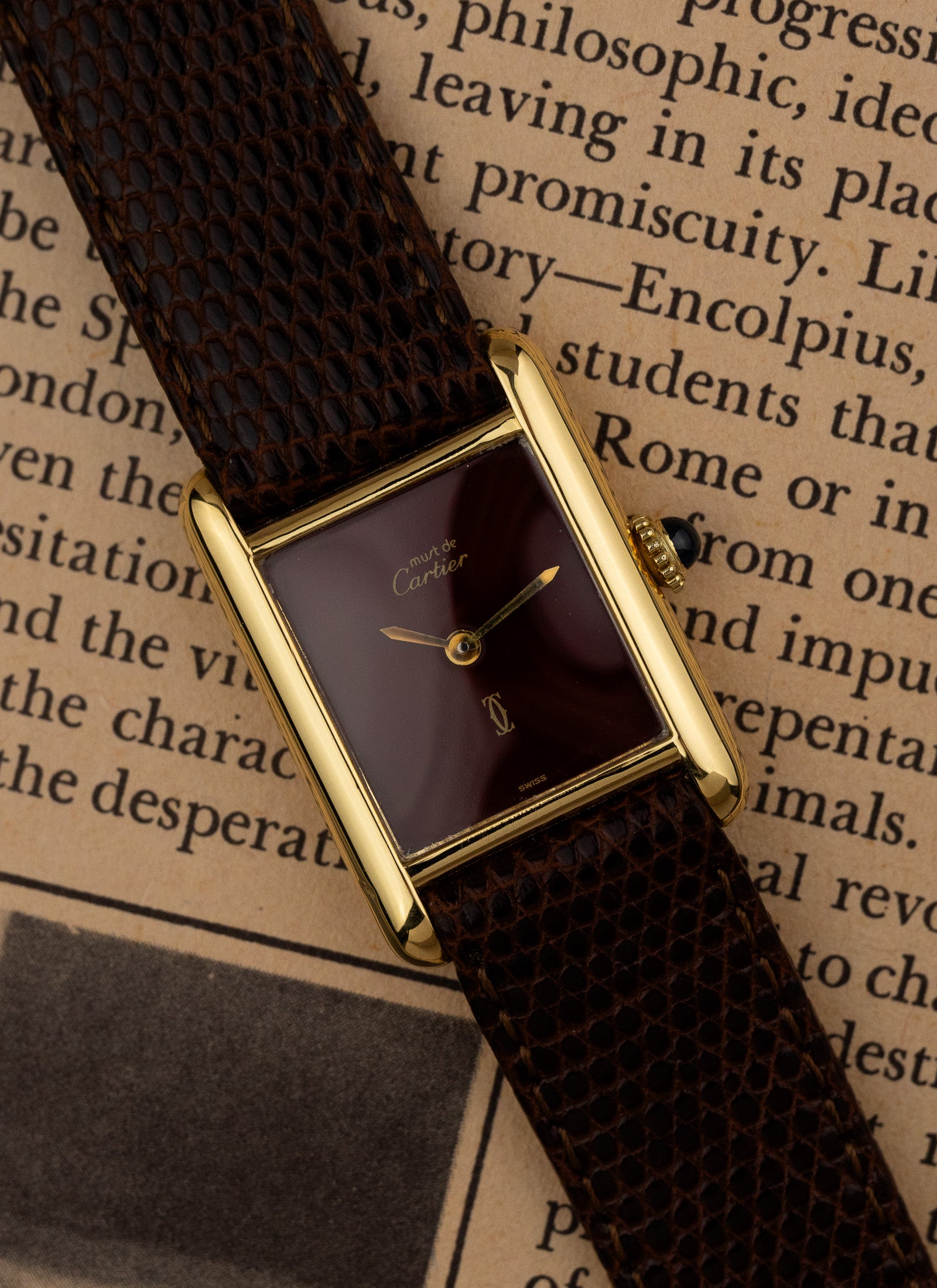 1980s Lady Cartier Must Tank Burgundy Manual Winding Serviced