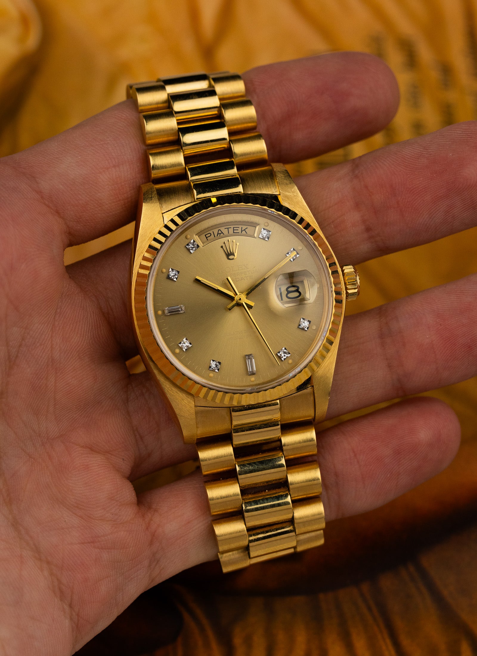 1979 18K Rolex Day-Date Havana Ghost Diamond Dial 18038 Box & Papers Serviced