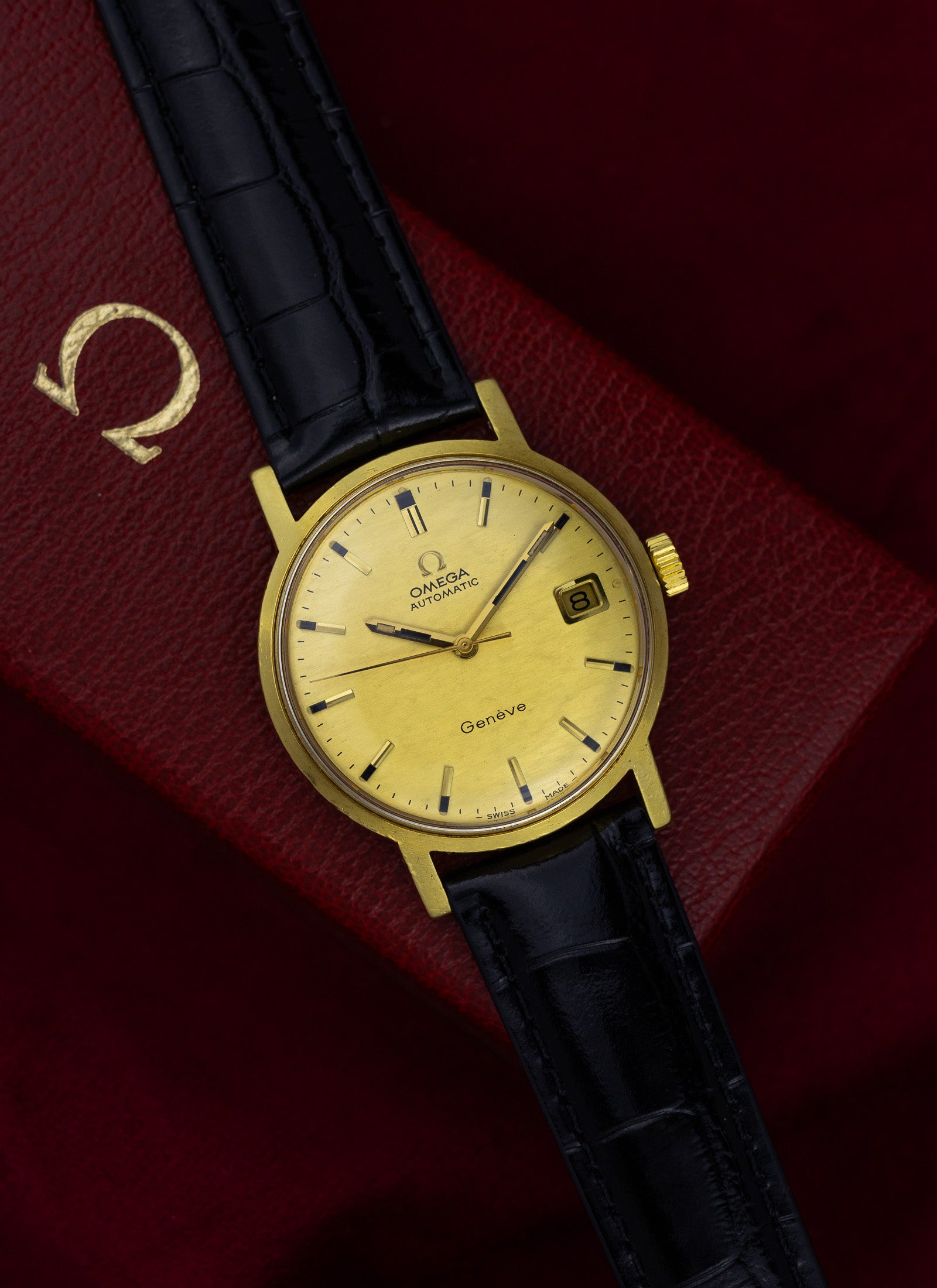 1969 18K Omega Geneve Shantung Dial 166.070 cal. 565 Serviced Box