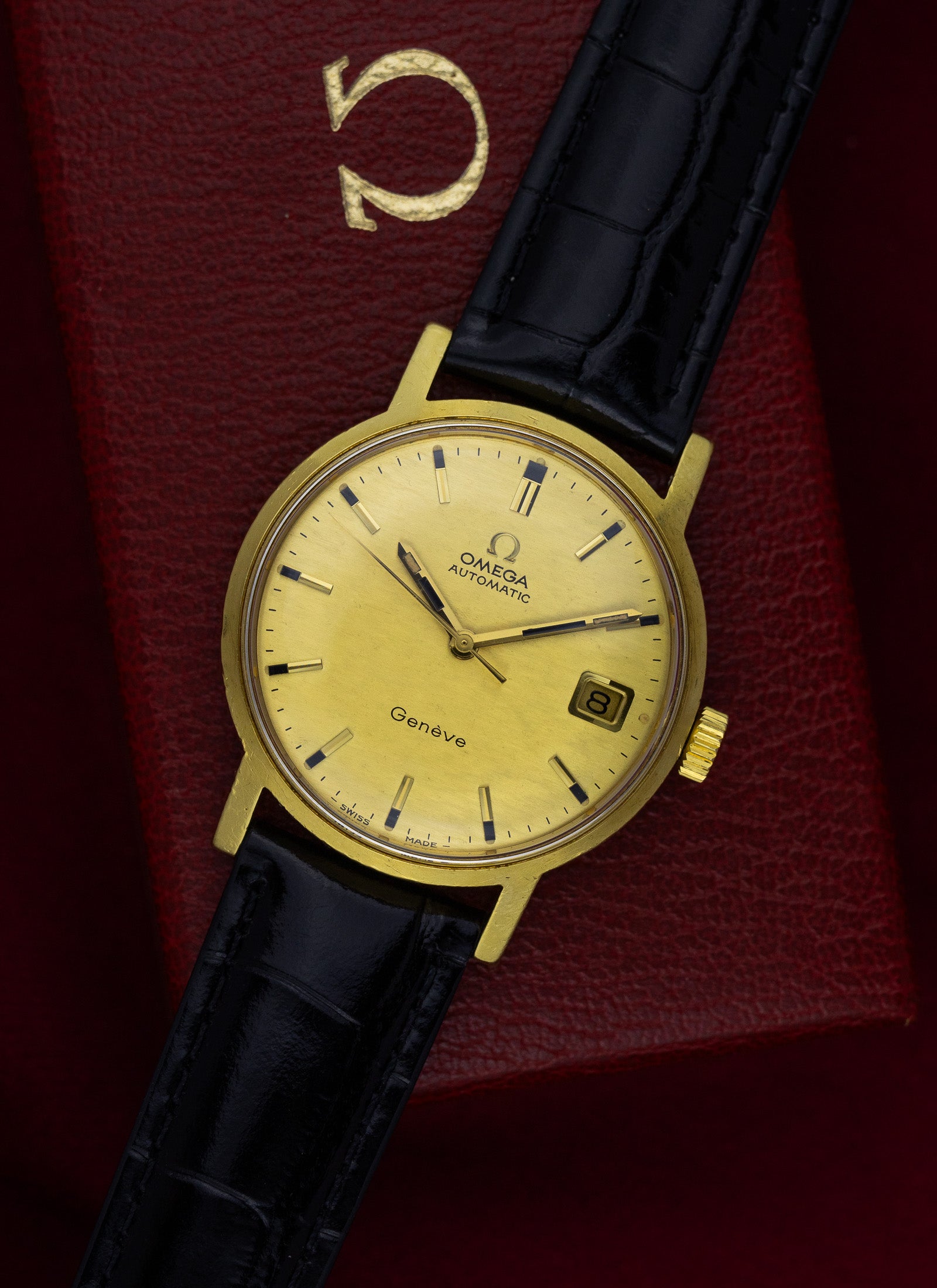 1969 18K Omega Geneve Shantung Dial 166.070 cal. 565 Serviced Box