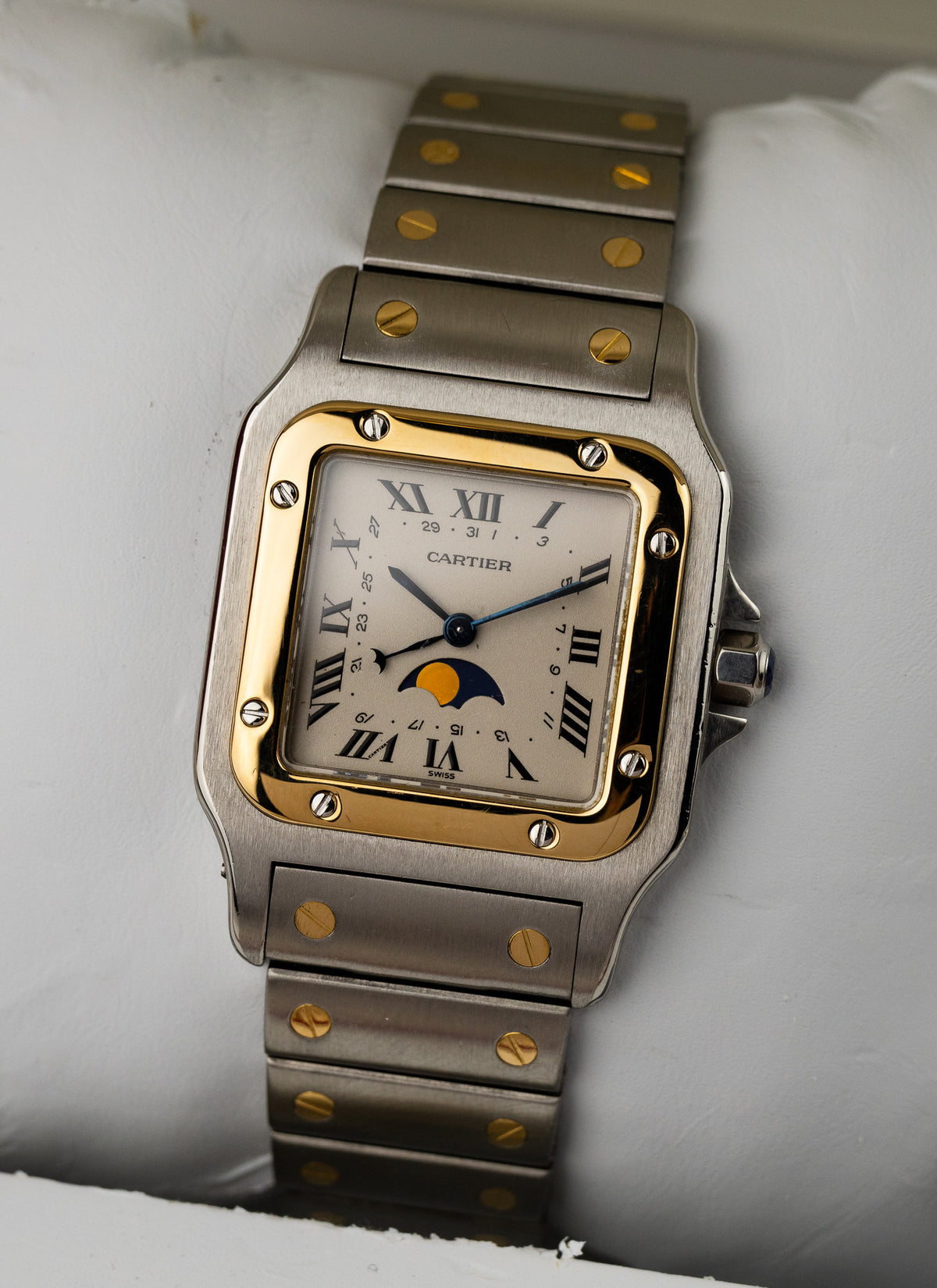 1990s Cartier Santos Moonphase Bicolor 119901 Box Serviced