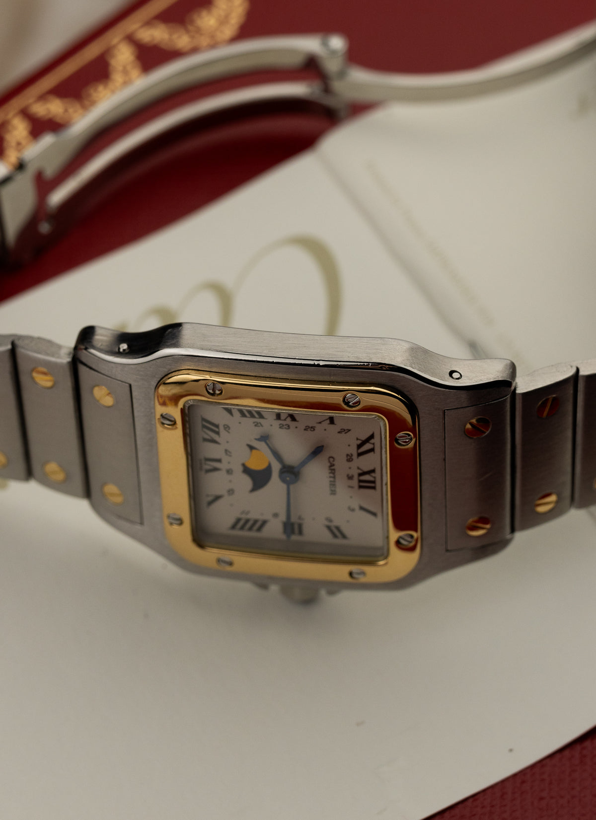 1990s Cartier Santos Moonphase Bicolor 119901 Box Serviced