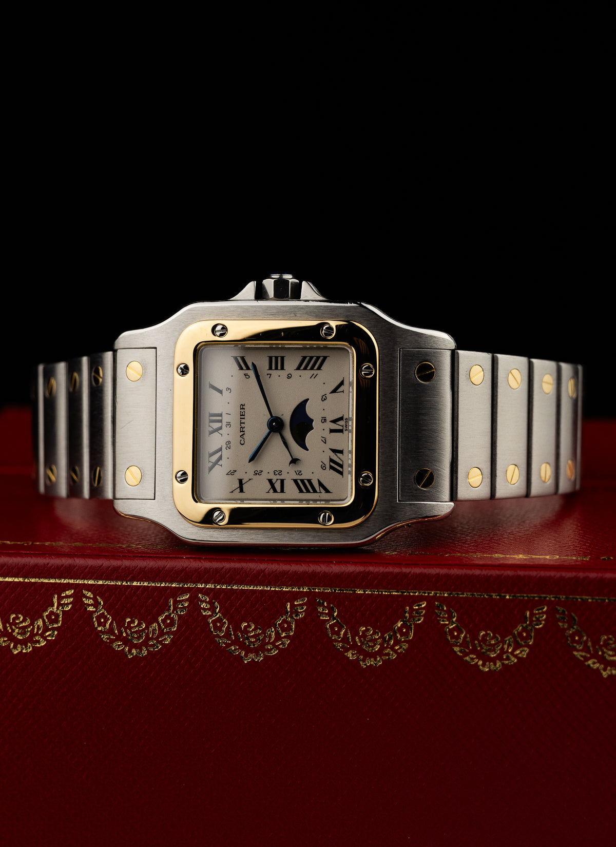 1990s Cartier Santos Moonphase Bicolor 119901 Box Serviced