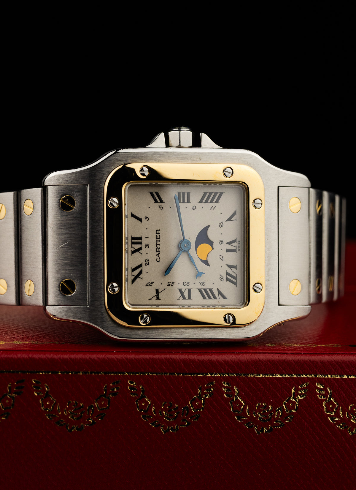 1990s Cartier Santos Moonphase Bicolor 119901 Box Serviced