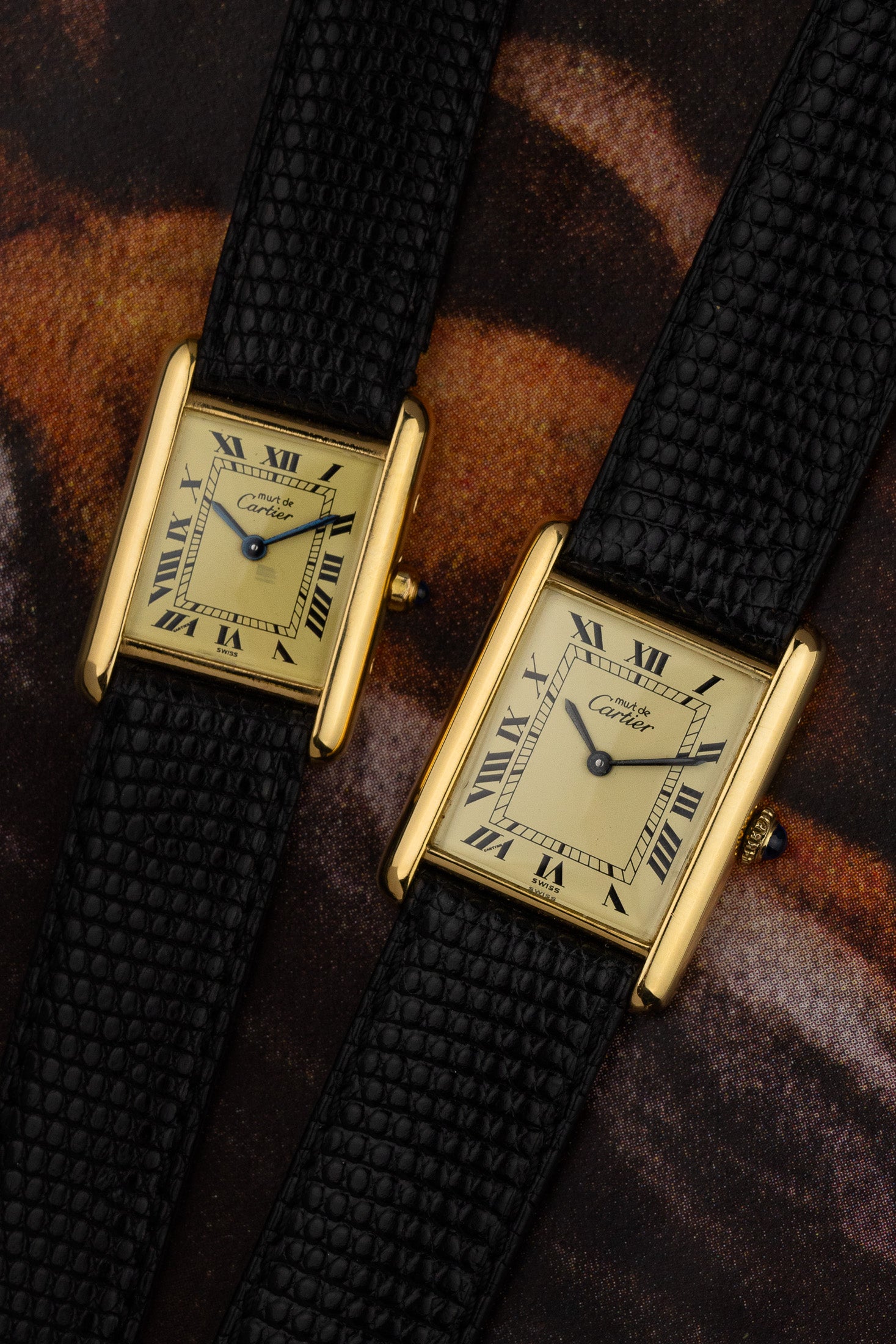 His & Hers Must de Cartier Tank Ivory Roman Dial Set