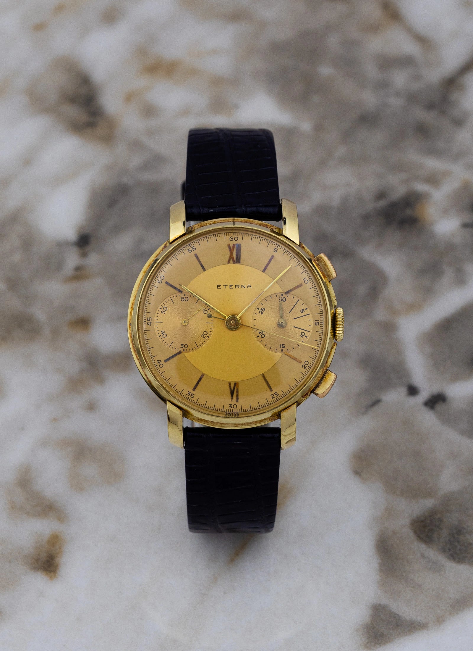1943 14K Eterna Two Register Chronograph Valjoux 22
