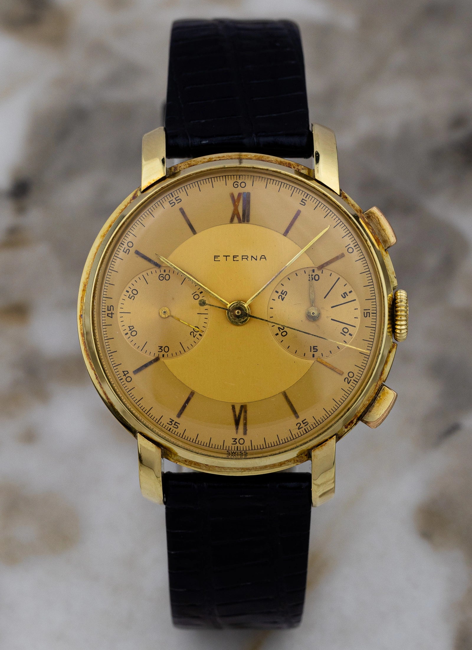 1943 14K Eterna Two Register Chronograph Valjoux 22